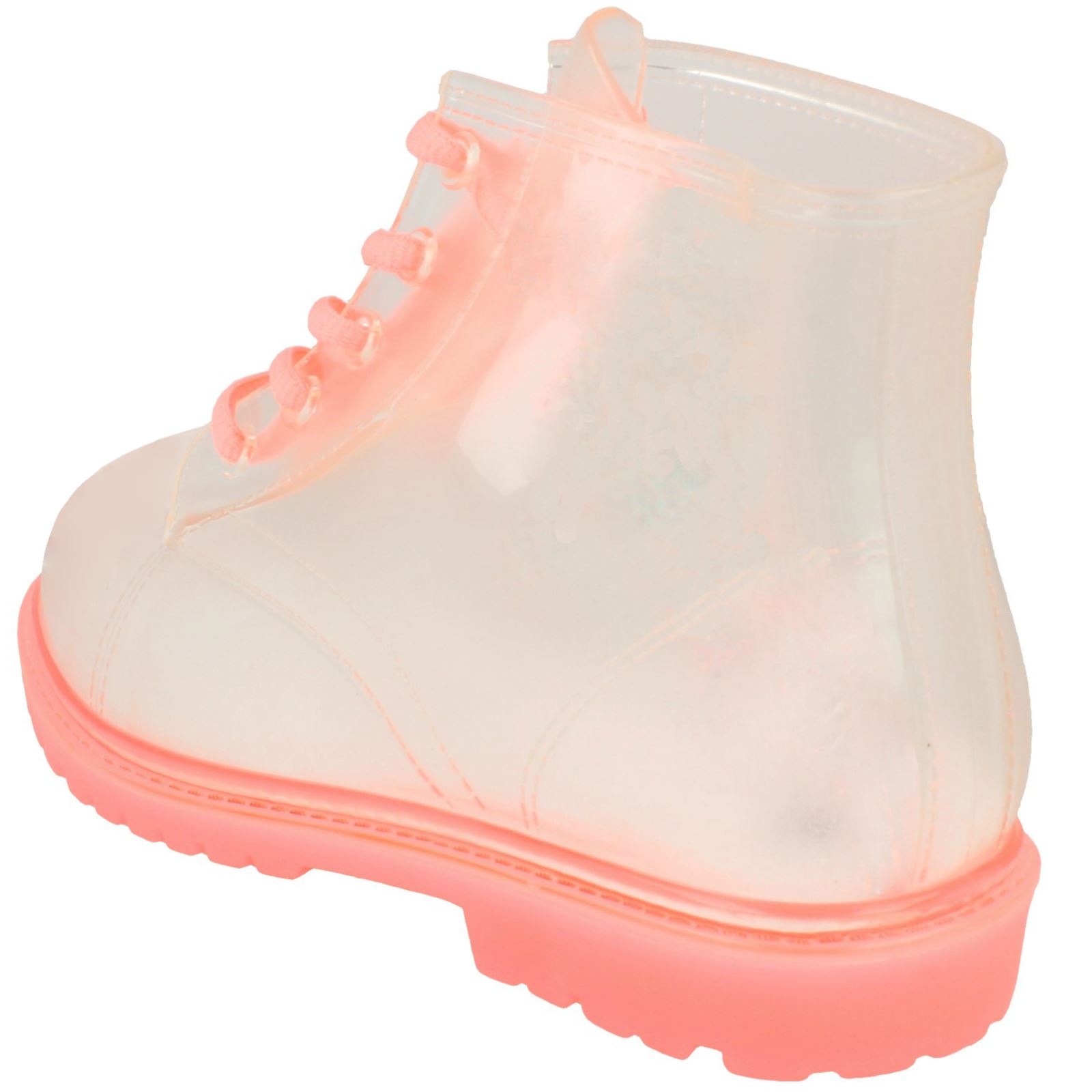 Girls Spot On Lace Up Jelly Look Wellington Boot - Picture 9 of 46