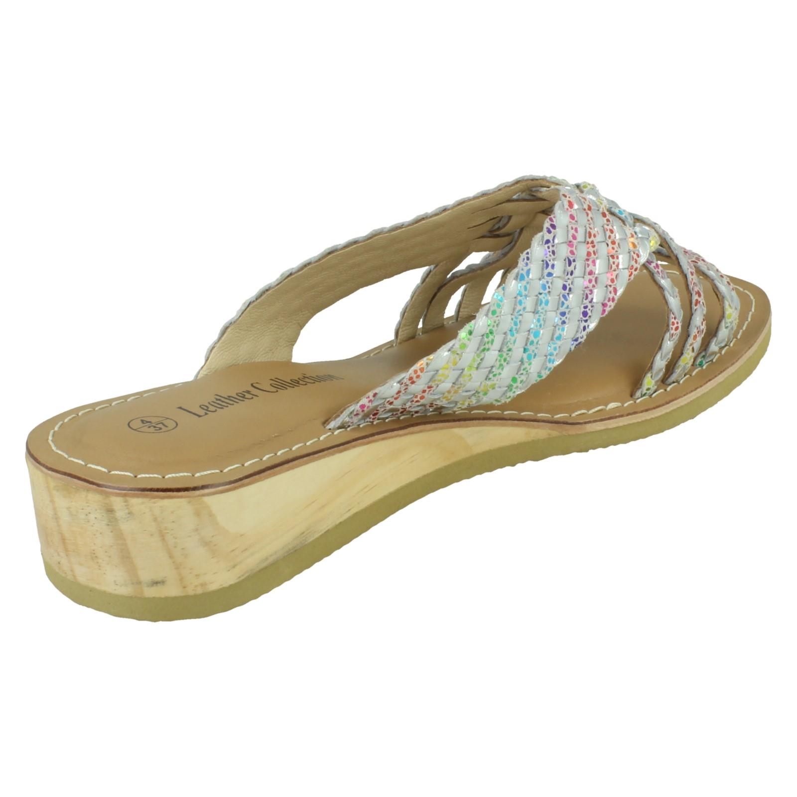 Ladies Leather Collection Low Wedge Platform Sandals F00424 - Picture 15 of 19