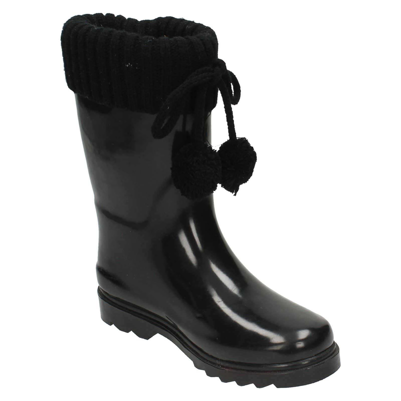 Girls Spot On Stylish Knitted Collar Wellington Boots X1R172 - Picture 7 of 28