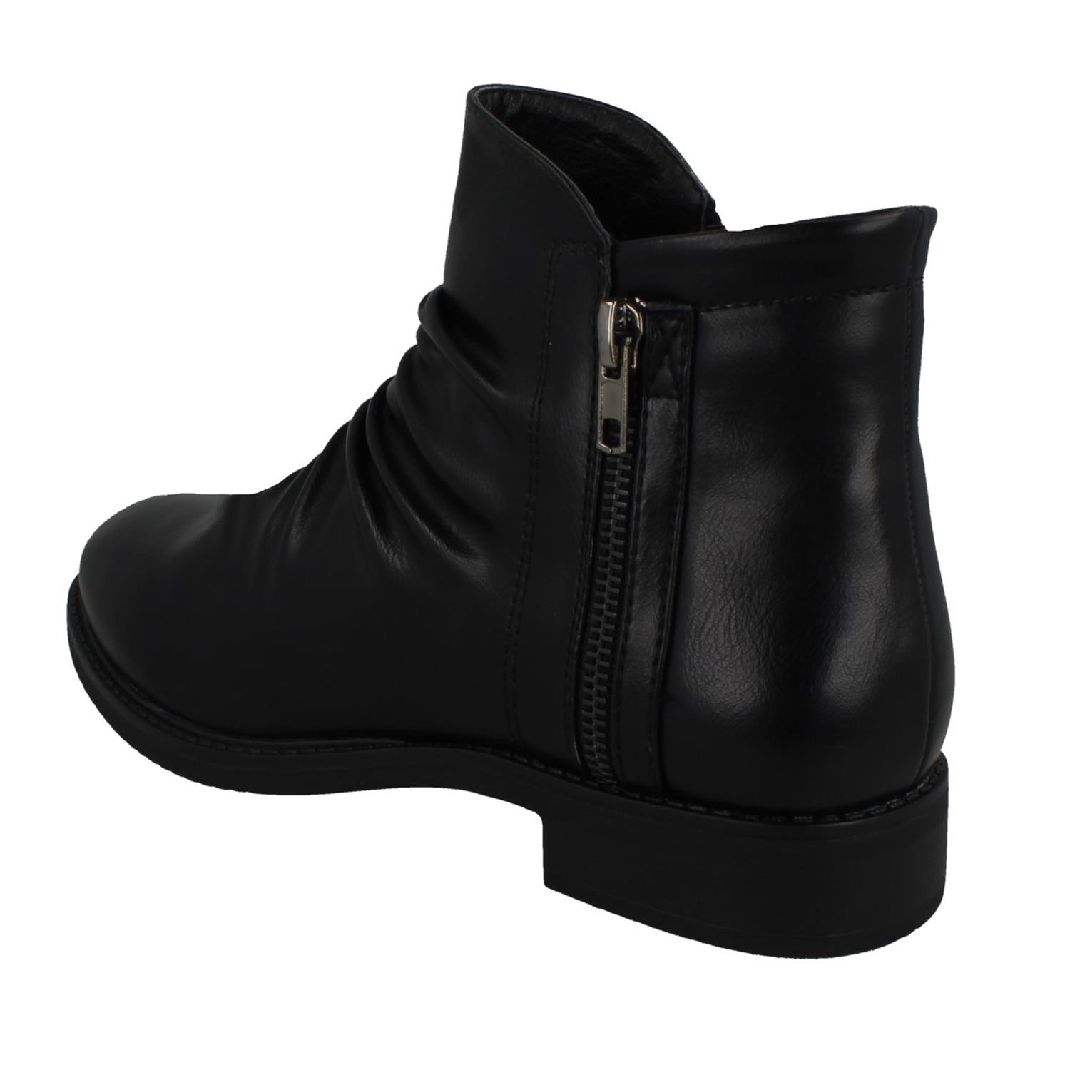 Ladies Spot On Low Heel Rouched Ankle Boot F51031 - Picture 4 of 19