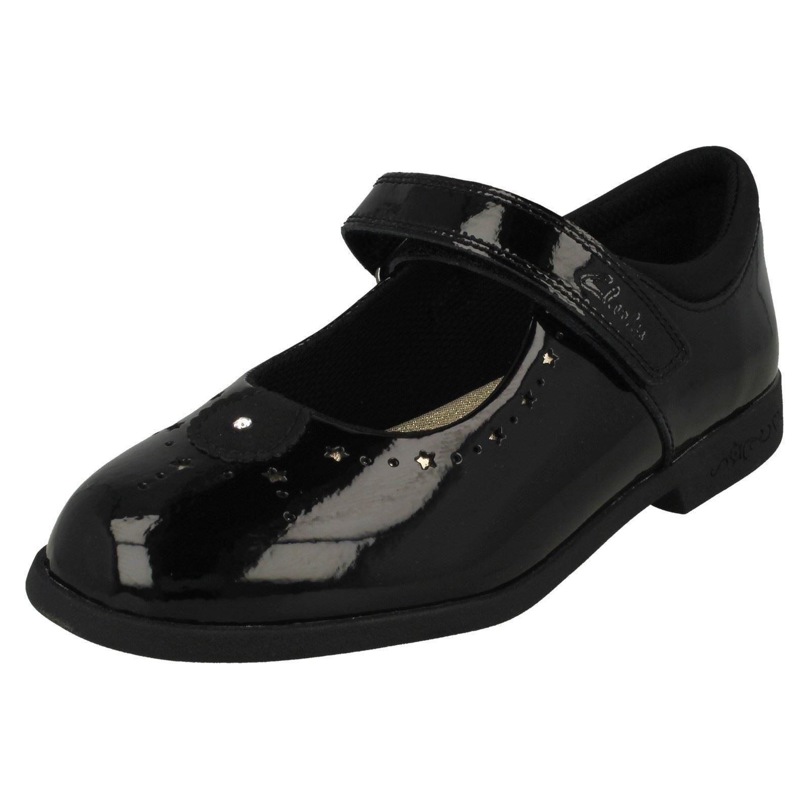 Girls Clarks Leather Patent School Shoes Strap Stars Mary Jane Magic Step Bar - Picture 11 of 19