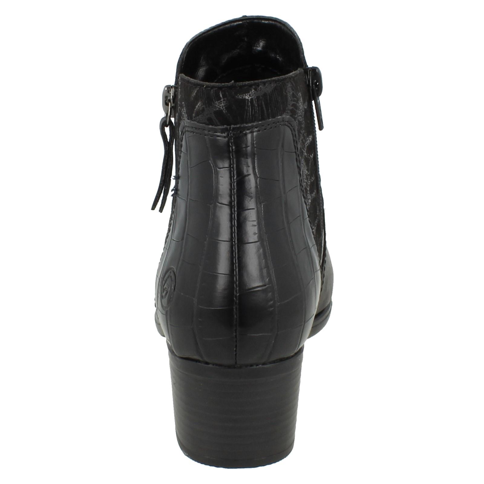 Damen Remonte Doppelverschluss Leder Absatz Block abnehmbare Sohle Stiefeletten - Bild 5 von 19