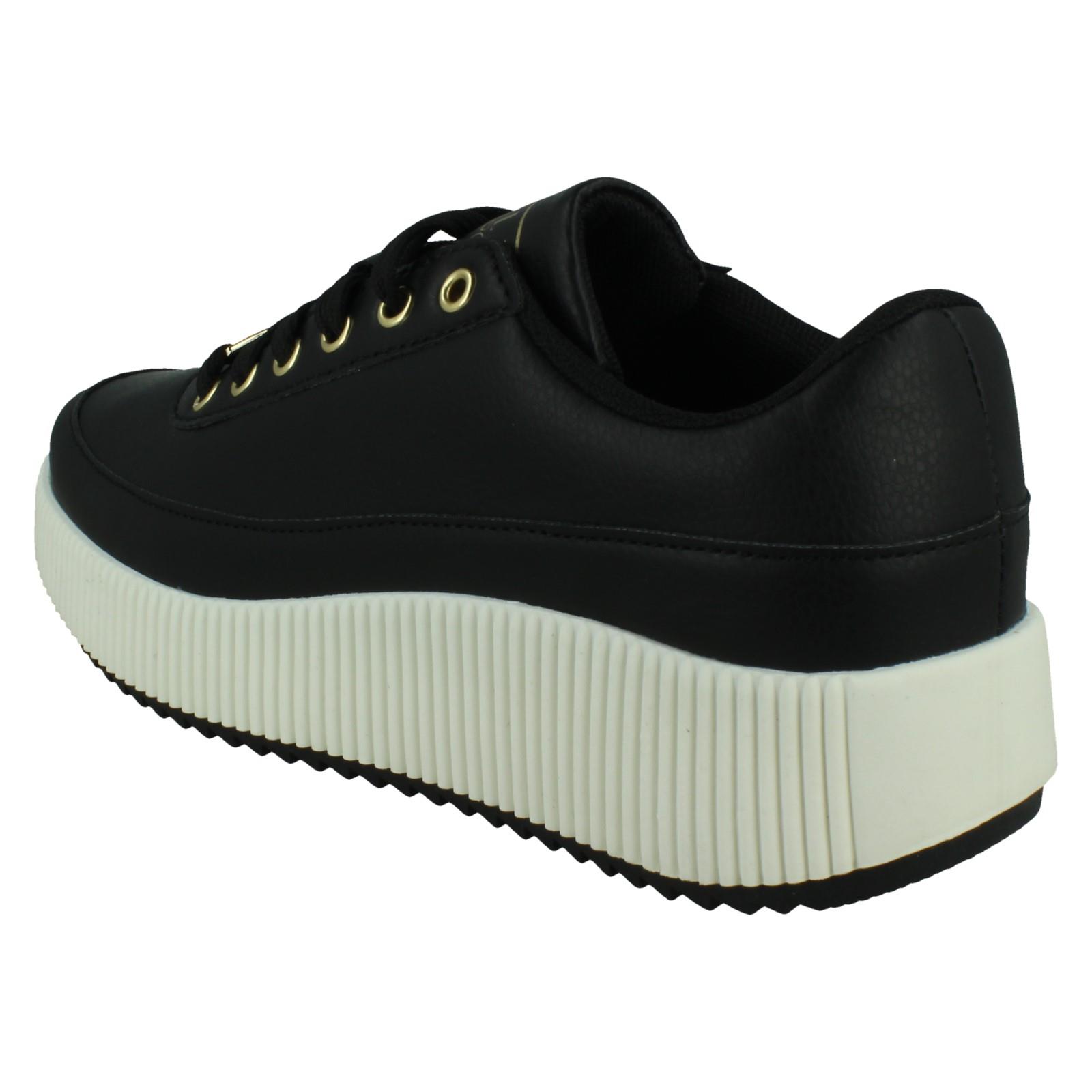 Mujer Elle Sport Cordones Blanco y Negro Informal Zapatos Zapatillas Cuña - Imagen 4 de 10