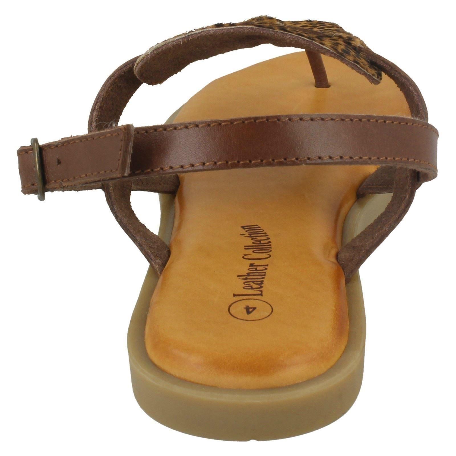Ladies Leather Collection Toepost Animal Print Slingback Sandals