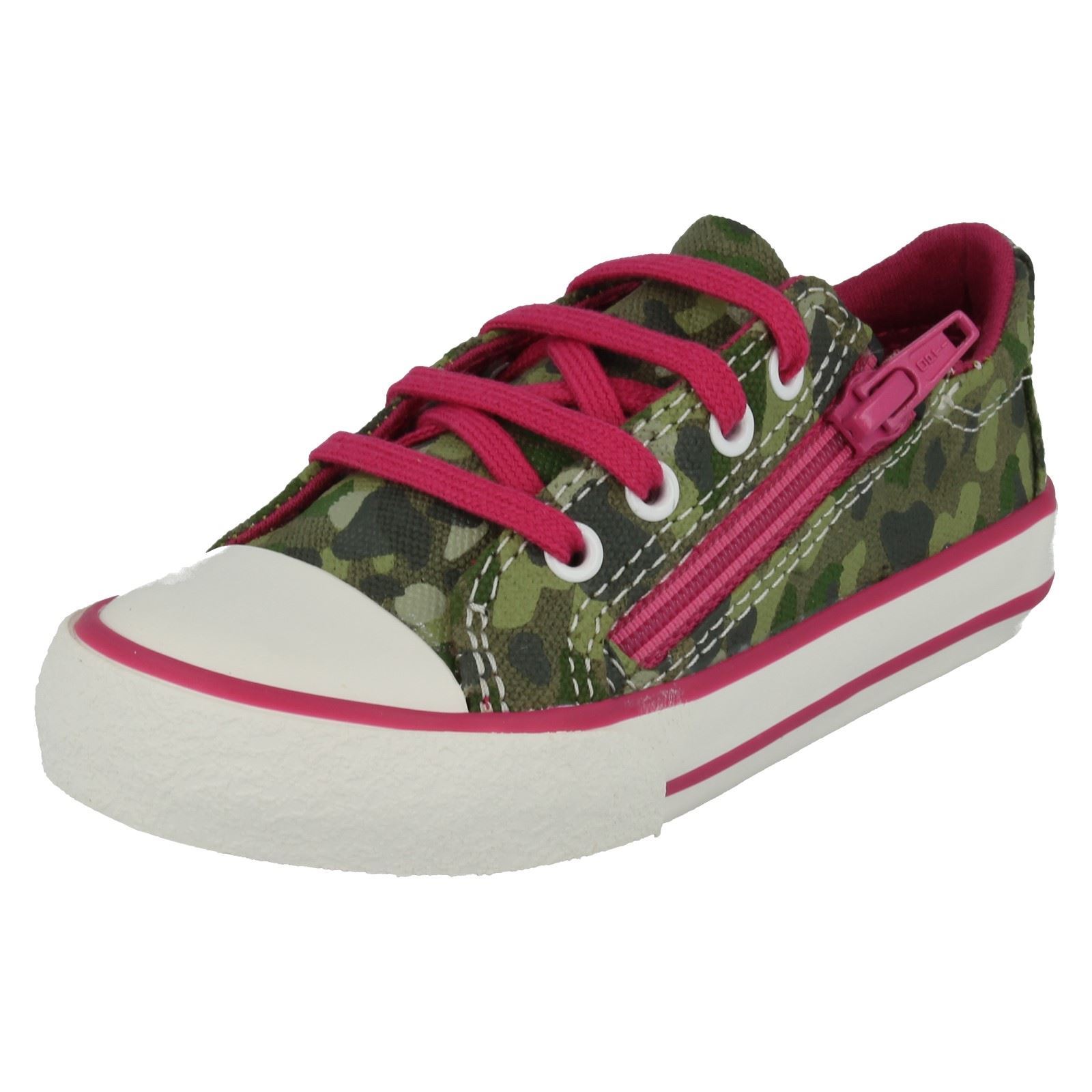 GIRLS CLARKS TOP GAME CANVAS SHOES LACE UP CASUAL TRAINERS PLIMSOLLS ZIP SIZE