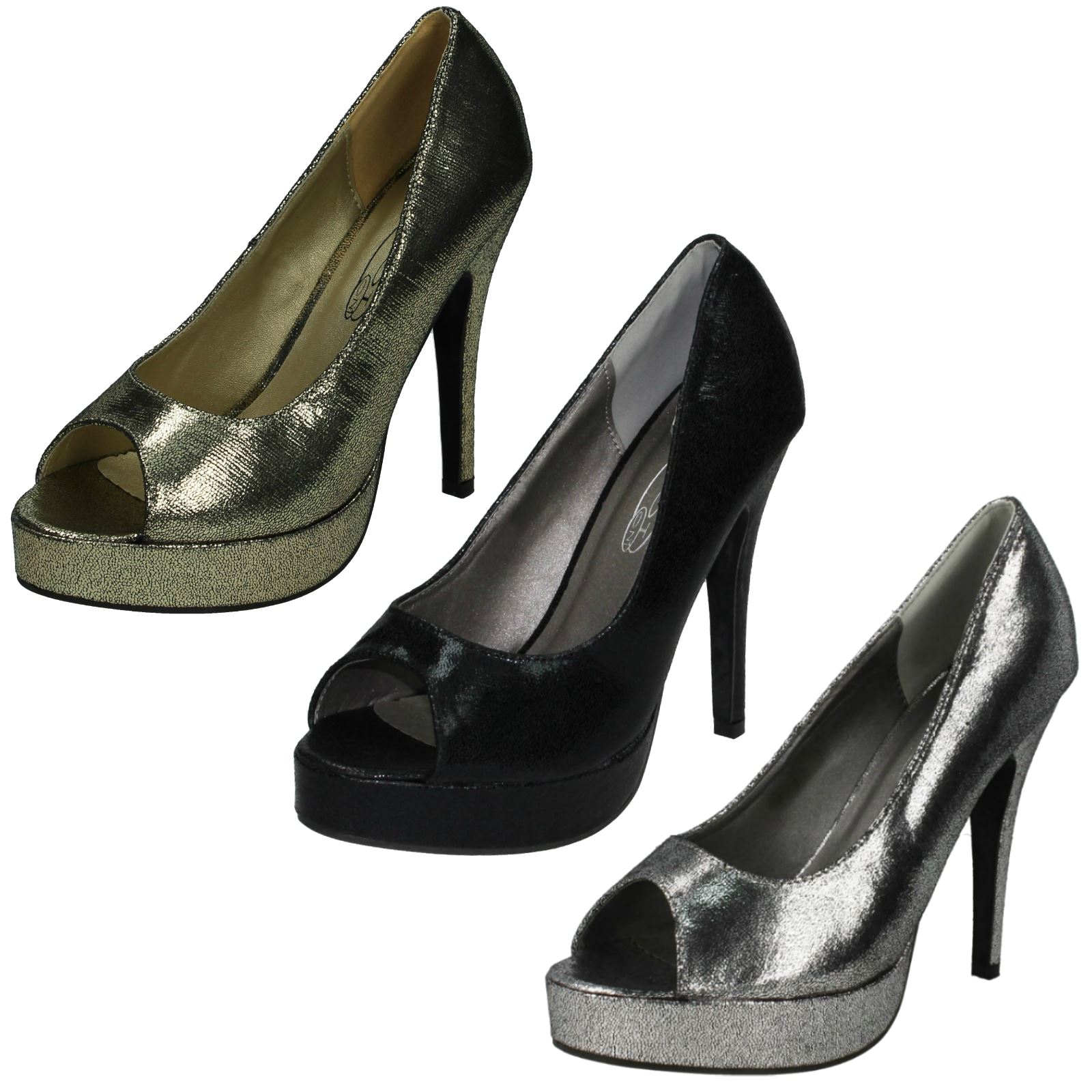 Ladies Spot On Court Heels Platform Peep-Toe