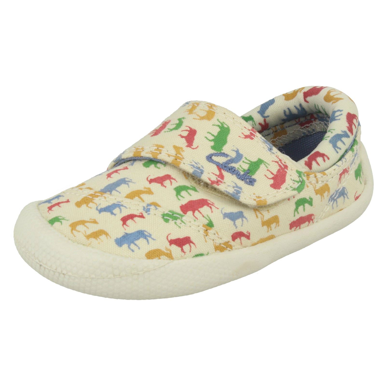 BOYS INFANTS CLARKS CHOC ICE HOOK /& LOOP PRE WALKERS CANVAS PLIMSOLLS SHOES SIZE