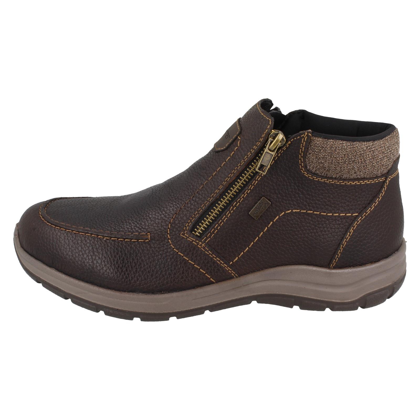 Mens Rieker Leather Wide Fit Ankle Boots With Double Zip And Rieker Tex 03660 - Picture 3 of 10