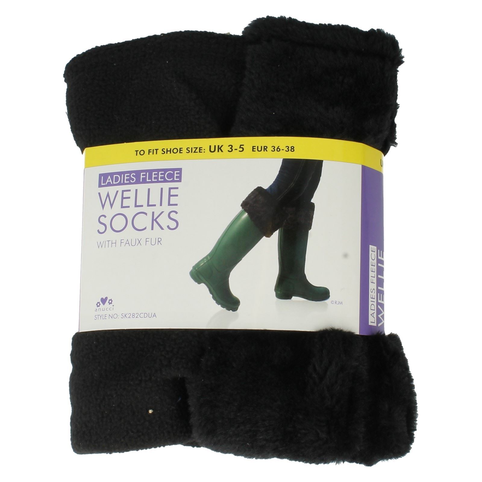 Ladies RJM Fleece Wellie Socks With Faux Fur Style - 'SK282CDUA' - Picture 2 of 5