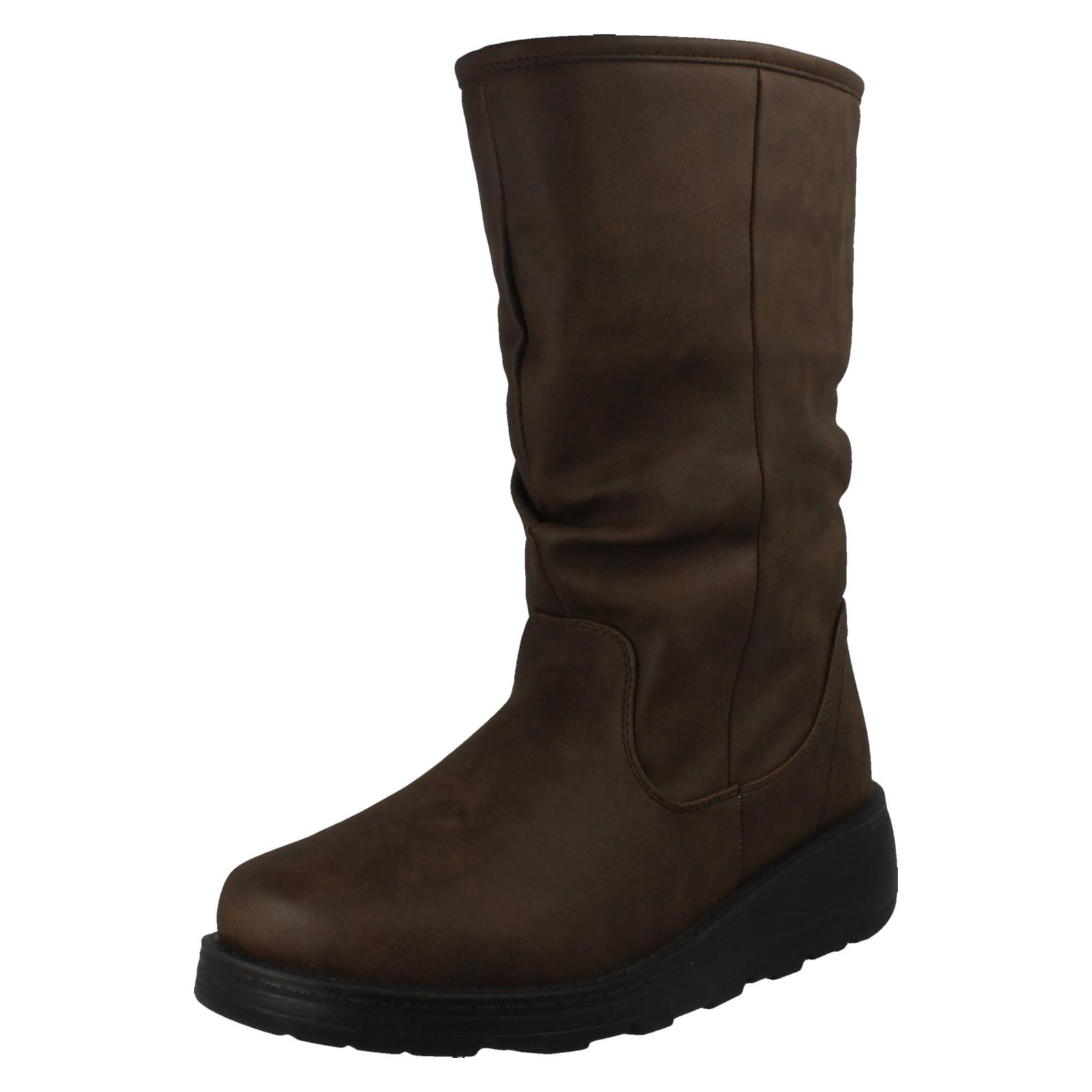 Ladies Spot On Fur Lined Zip Up Wide Fit Wedge Heel Mid Calf Boots F4466 - Picture 11 of 19