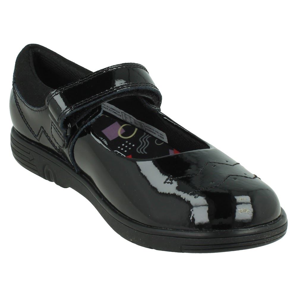 Niñas Clarks Cuero/Patente Estilo Mary Jane Zapatos Escolares "Jazzy Jig K" - Imagen 17 de 19