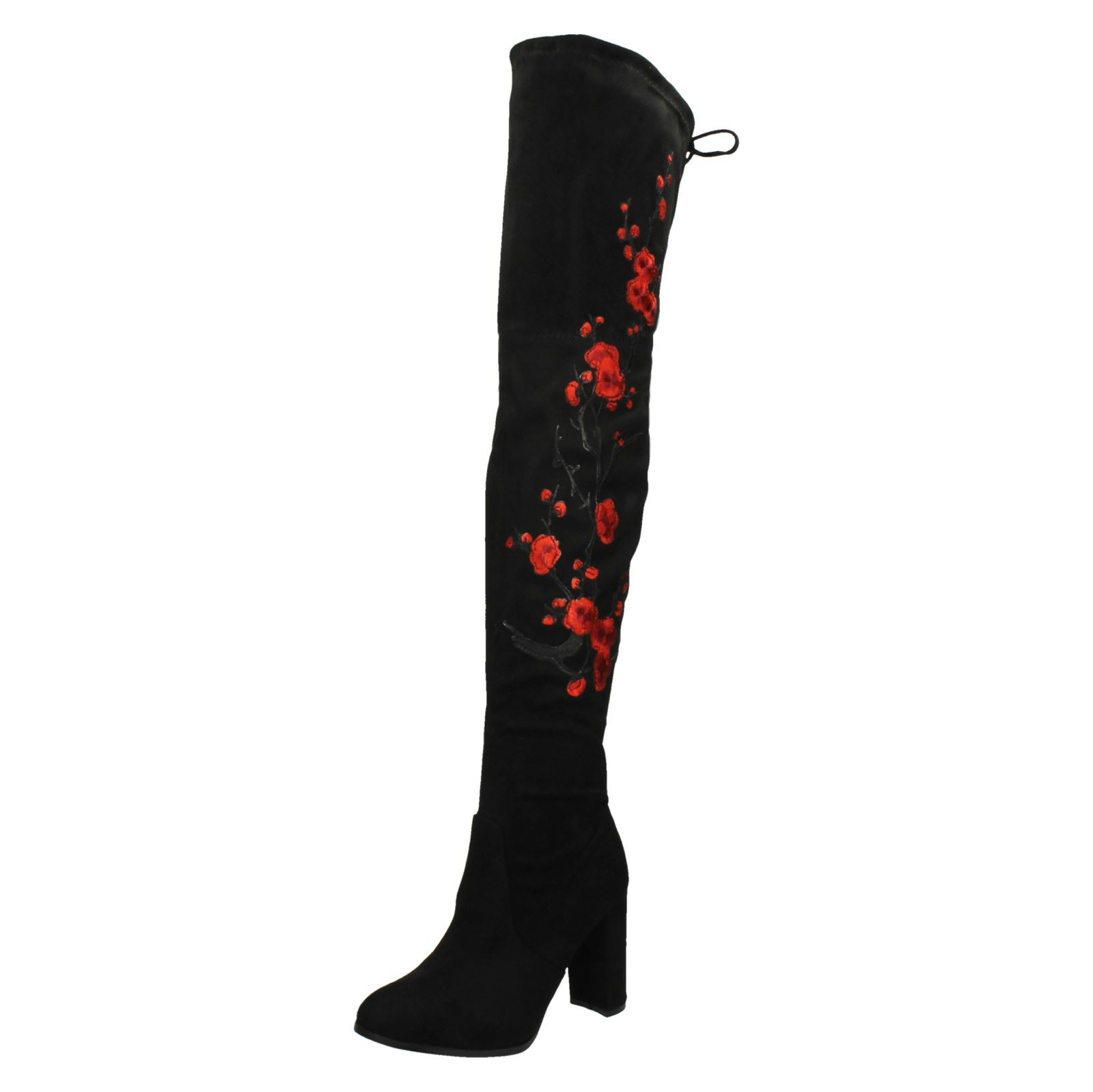Damen Spot On Blumen Design Overknee Stiefel