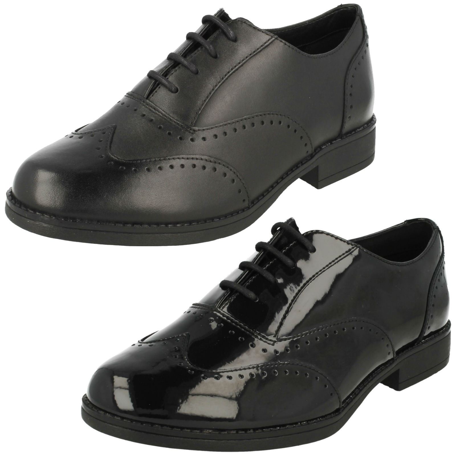 Clarks Bootleg Sami Fudge GTX BL Black Leather Lace Up Senior Girls School Shoes