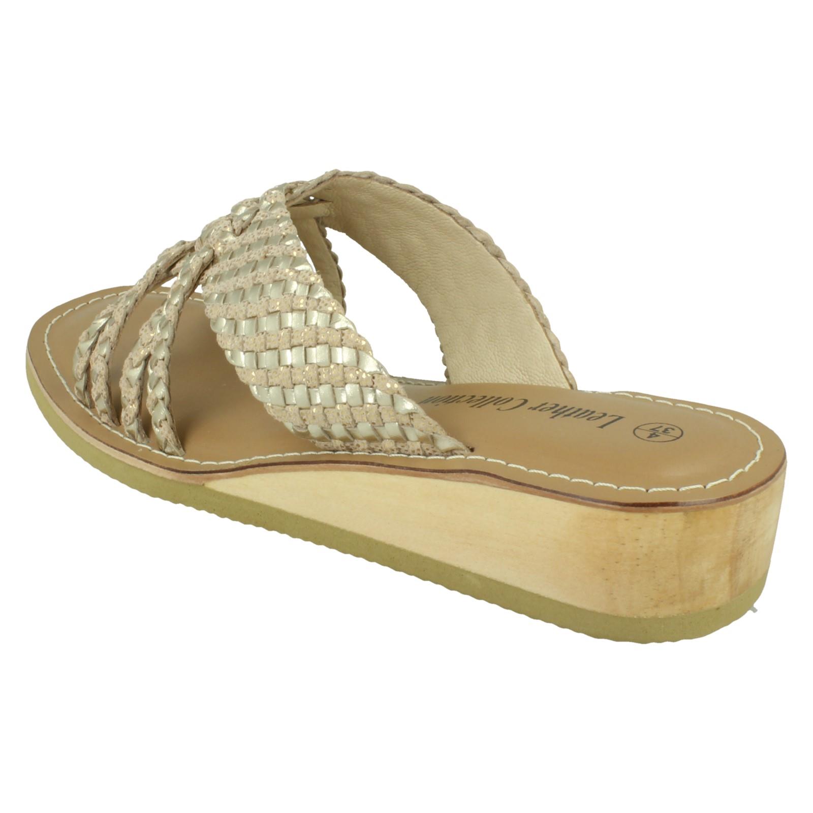Ladies Leather Collection Low Wedge Platform Sandals F00424 - Picture 4 of 19