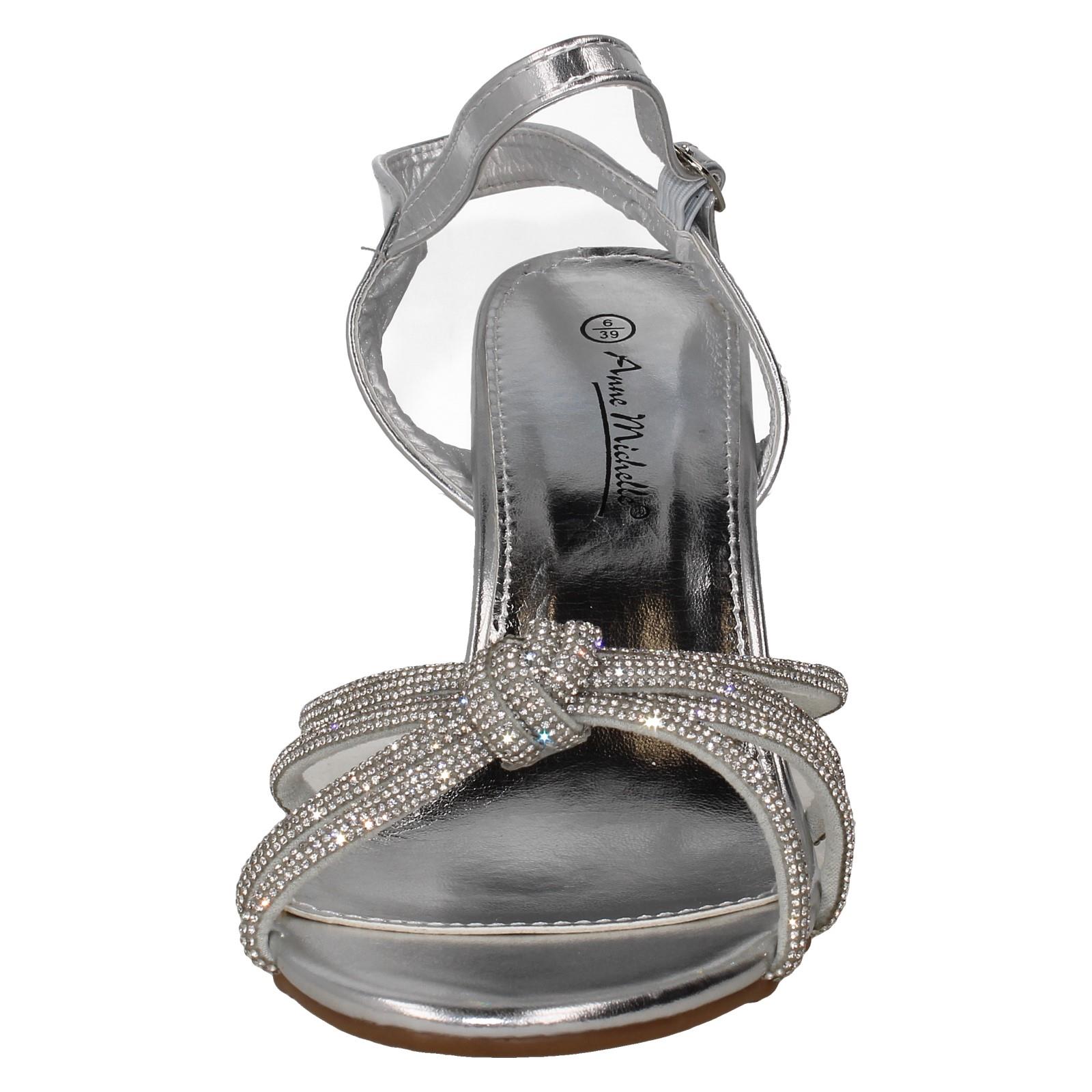 Ladies Anne Michelle High Block Heel Diamante Knot Sandals F12051 - Picture 27 of 28