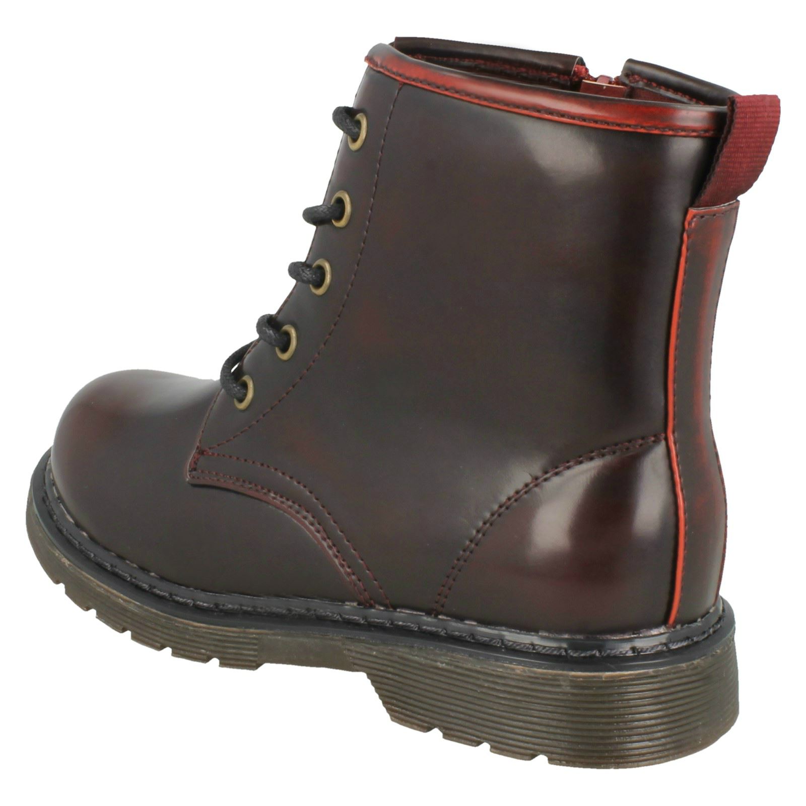 Girls Spot On Low Heel Lace Up Ankle Boots - Picture 13 of 19