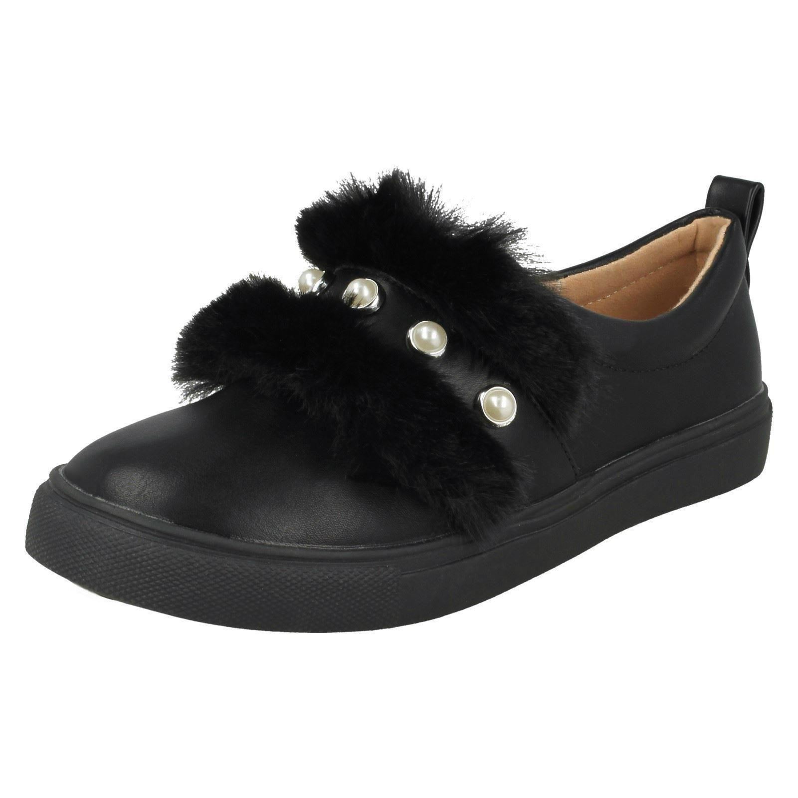 Ragazze Finta Cinturino Bordo IN Pelliccia Scarpe H2r456 perla