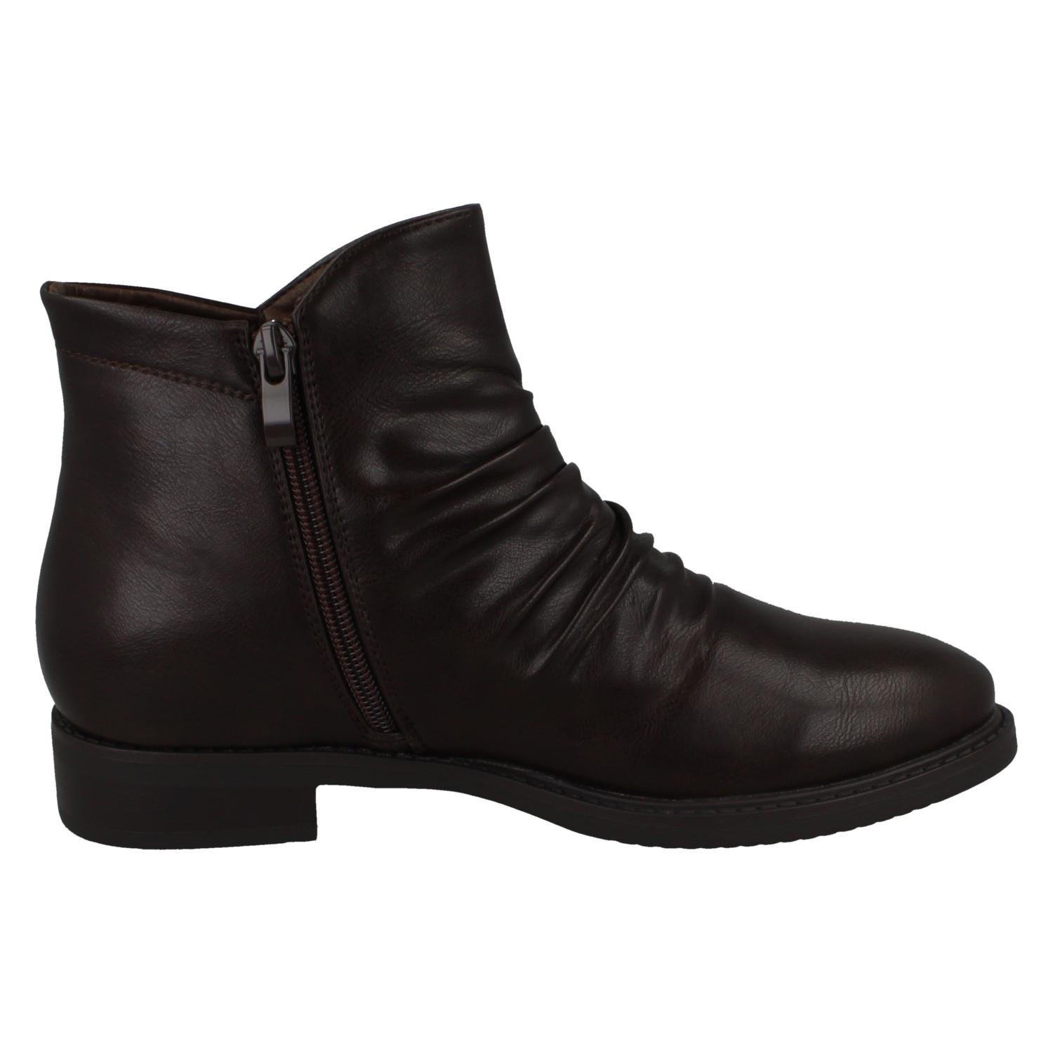 Ladies Spot On Low Heel Rouched Ankle Boot F51031 - Picture 16 of 19