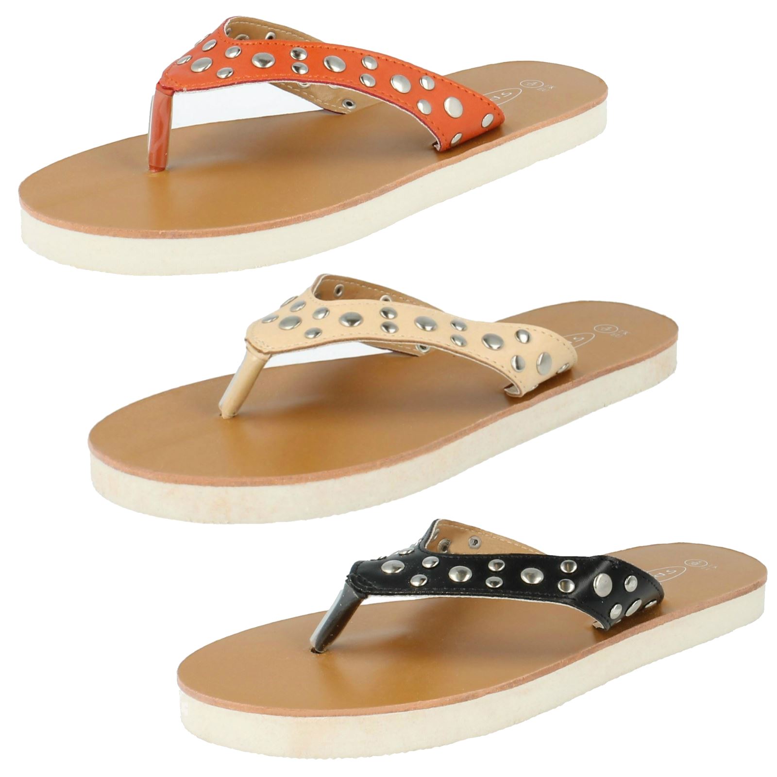 Ladies Spot On Open Back Thong Strap Sandals | eBay