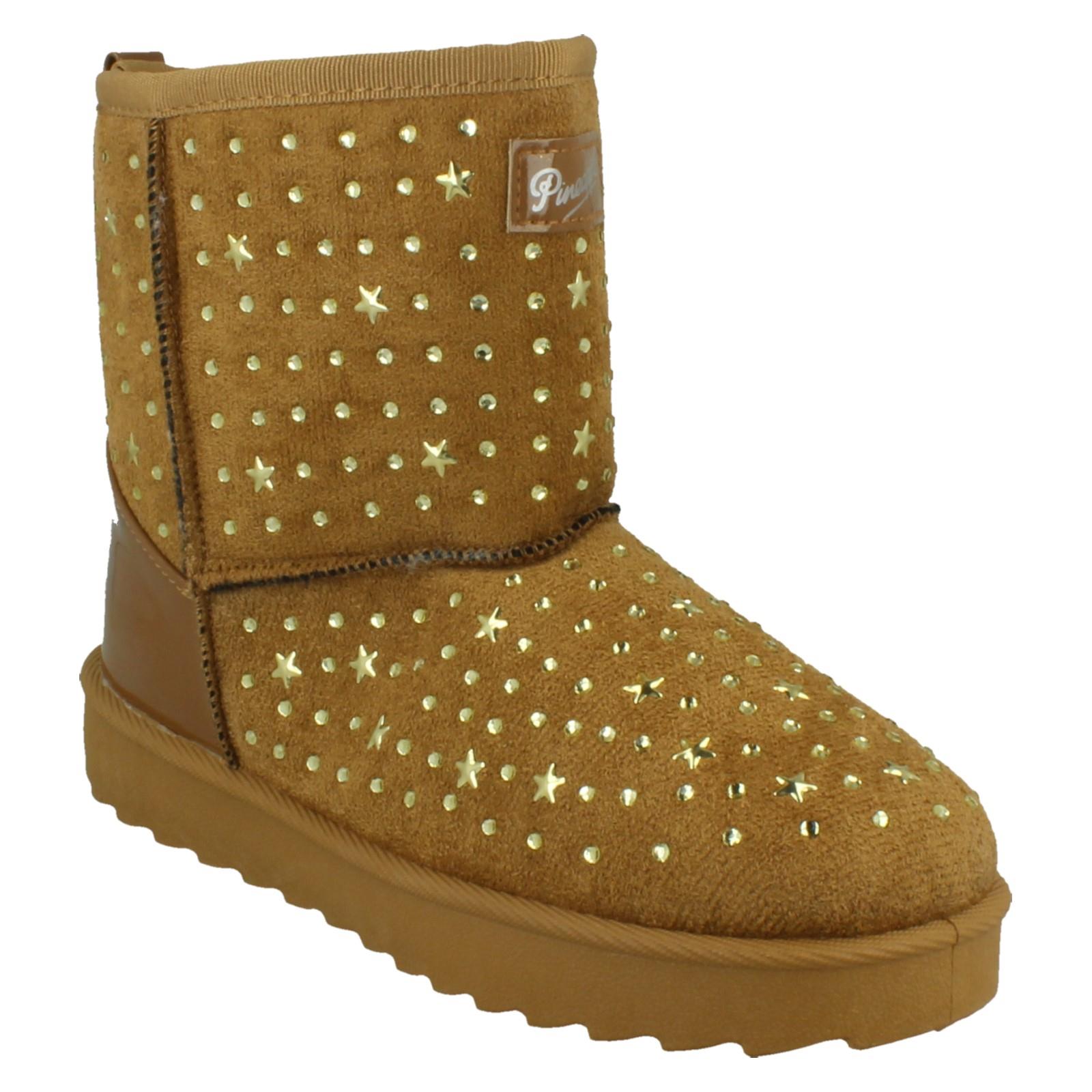 Girls Pineapple Casual Warmlined Comfy Boots With Star Stud Detailing H4R200 - Picture 17 of 19