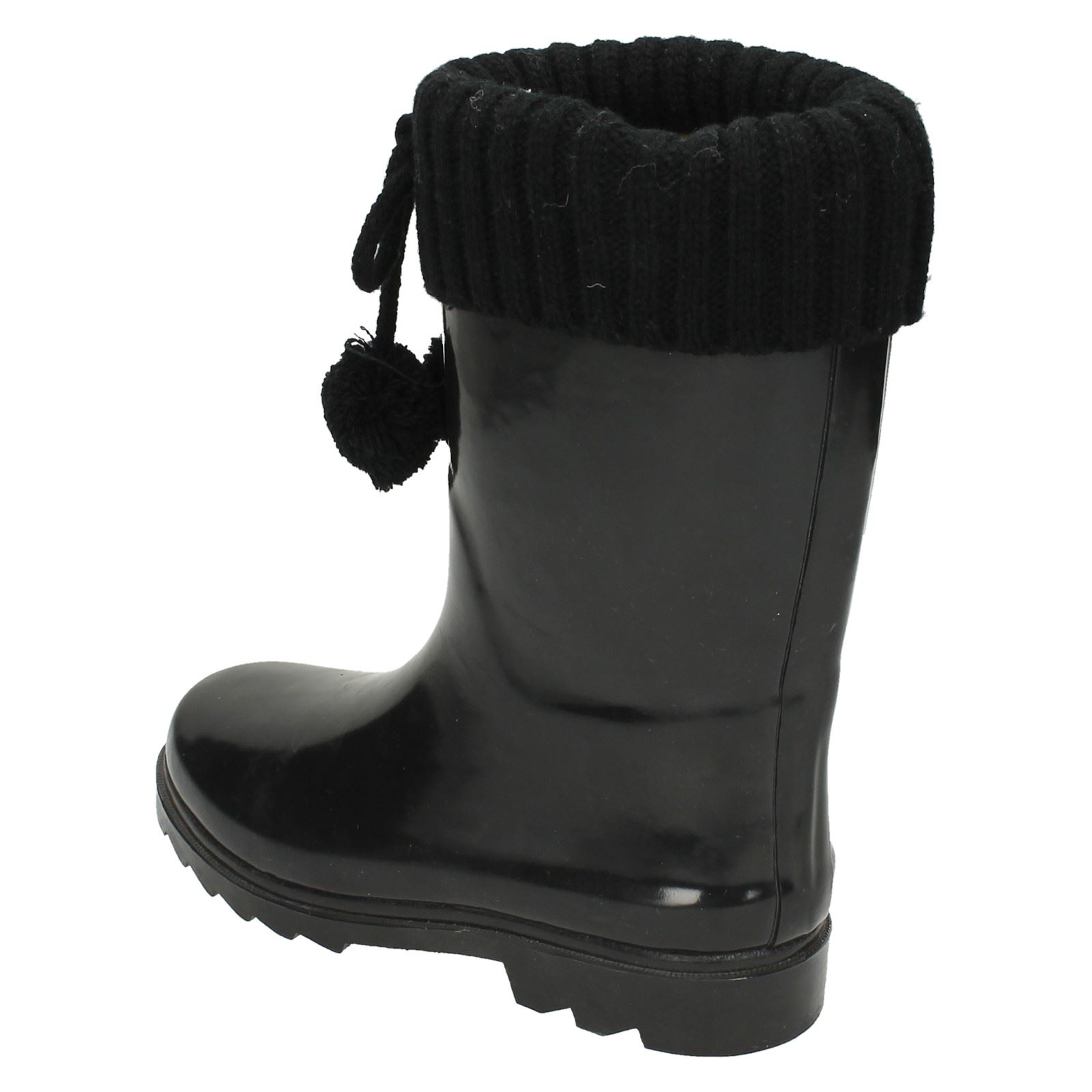 Girls Spot On Stylish Knitted Collar Wellington Boots X1R172 - Picture 8 of 28