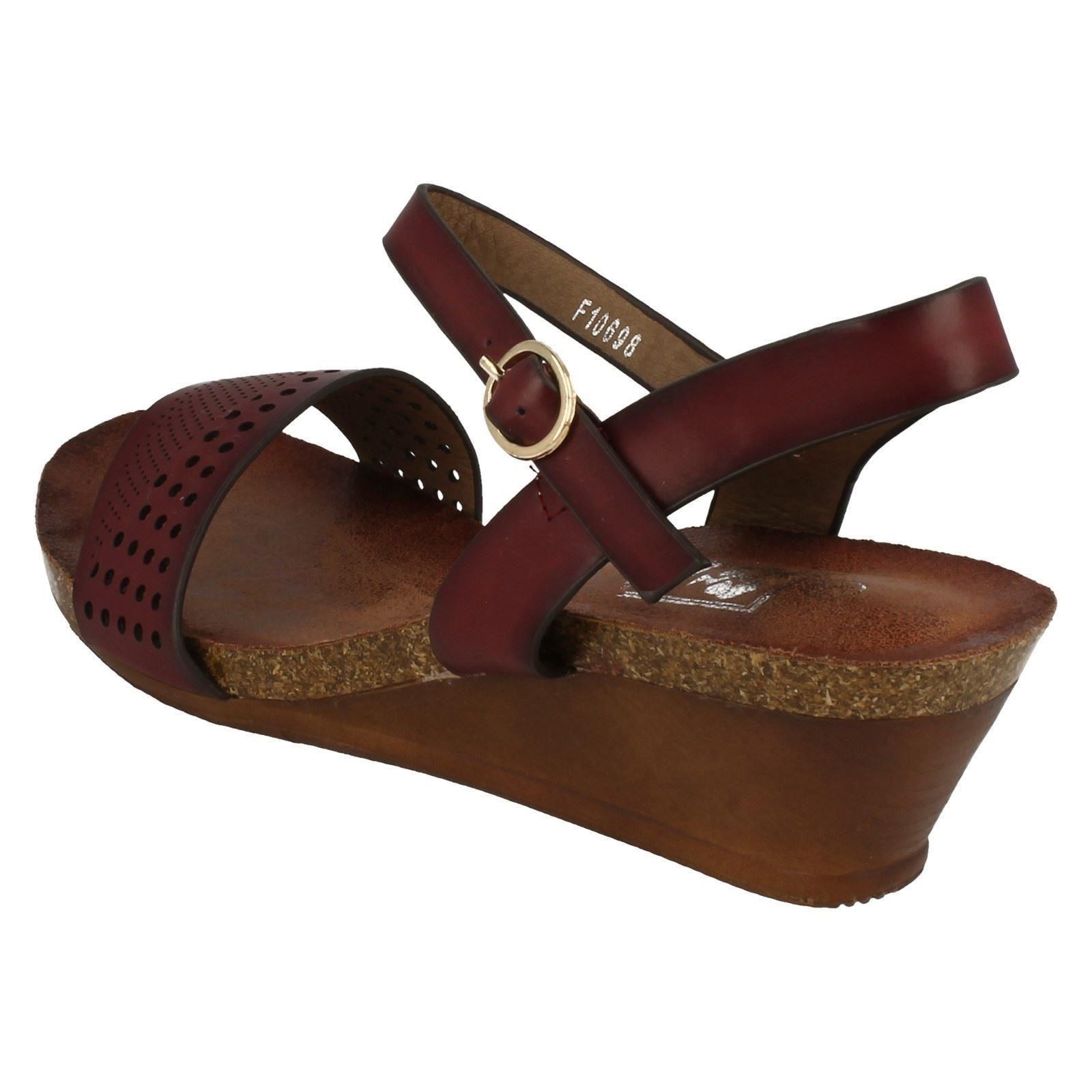 Ladies Down To Earth Buckled Wedged Synthetic Summer Sandals F1R0698 - Picture 4 of 10