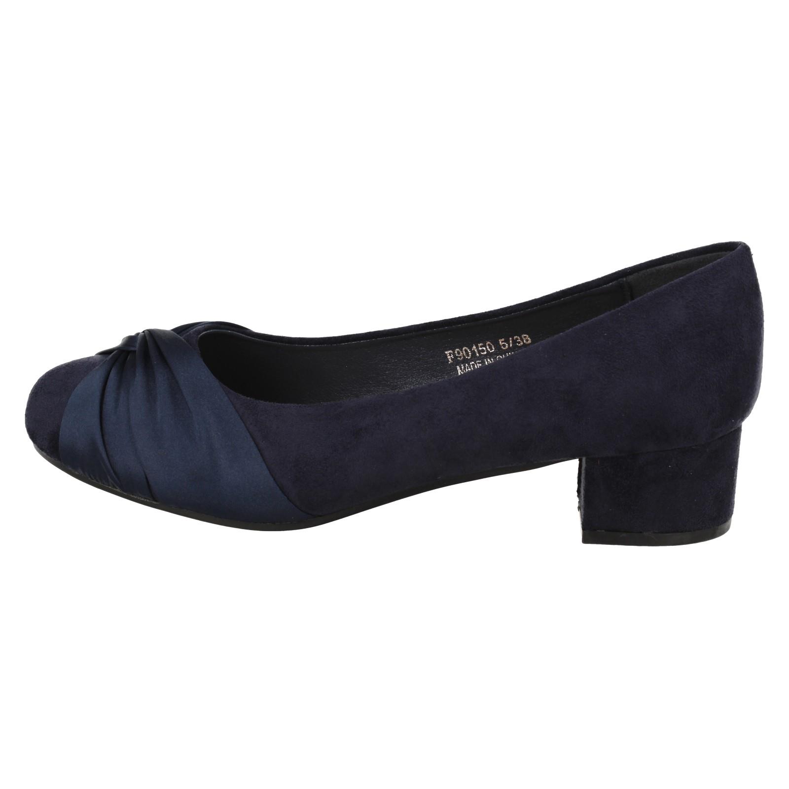 Ladies Spot On Block Heel Wide Fit Formal Satin Bow Court Shoes F9R0150 - Picture 12 of 19