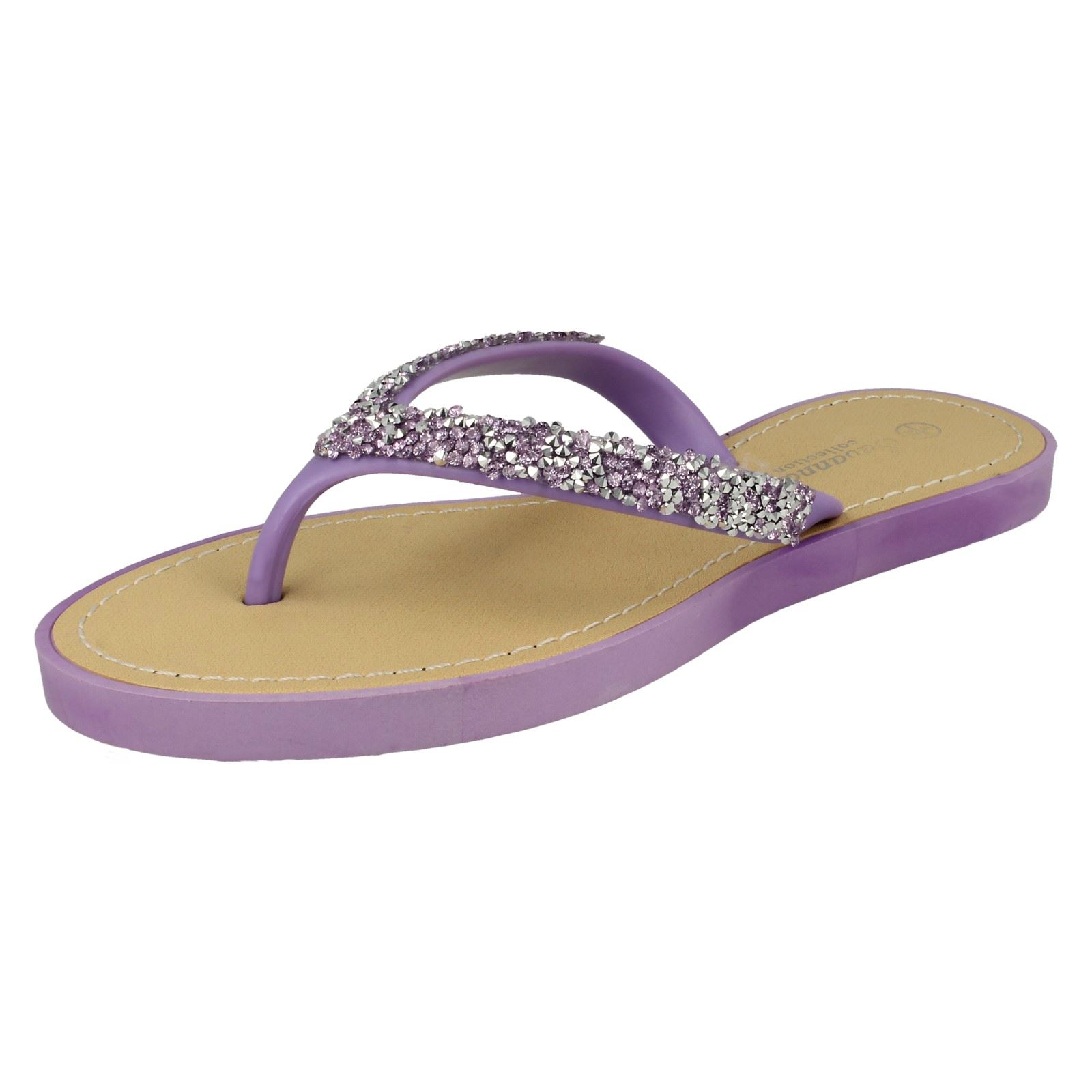 Ladies Savannah Flat Toepost Crushed Glitter Diamante Sandals Flip Flops | eBay