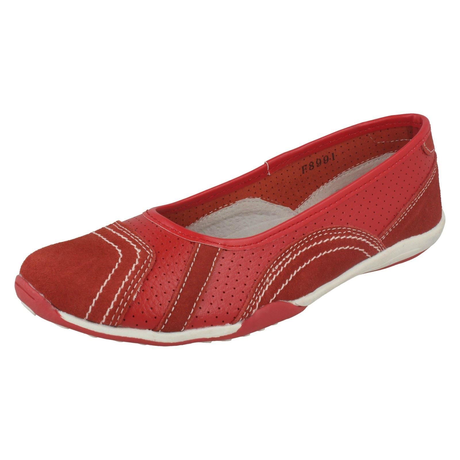 Down To Earth Women's F8R991 Flat Ballerina Shoes - Leather Slip-On Dress Shoes