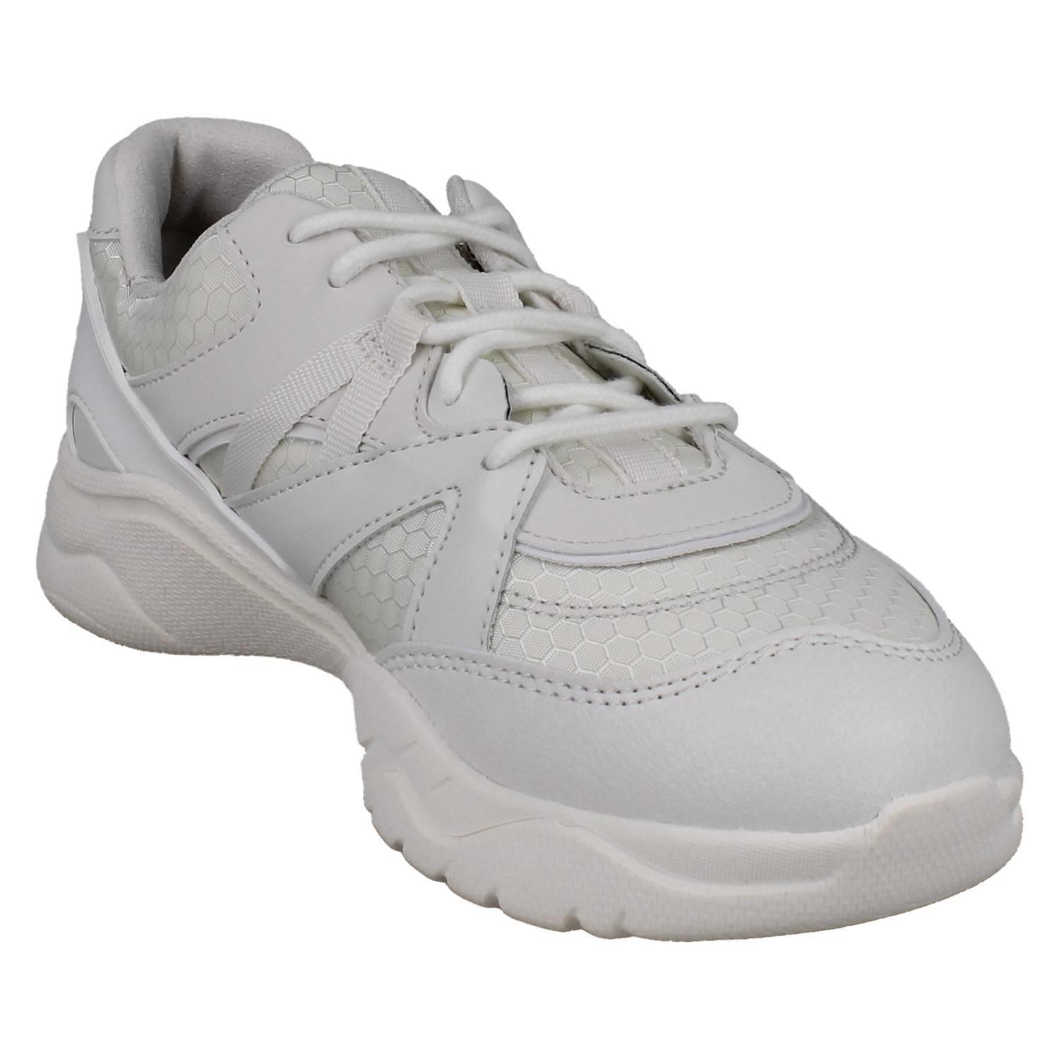 Kinder Clarks Grobe Sohle Schnürer Waschbar Weiß Netz Turnschuhe Feder Pace O - Picture 8 of 10