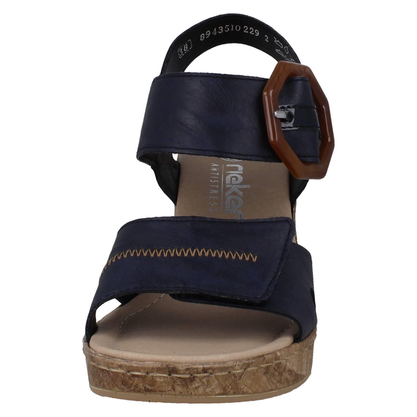 Ladies Rieker Block Heeled Summer Sandal Strap Fastening With Faux Buckle, 66876 - Picture 18 of 19
