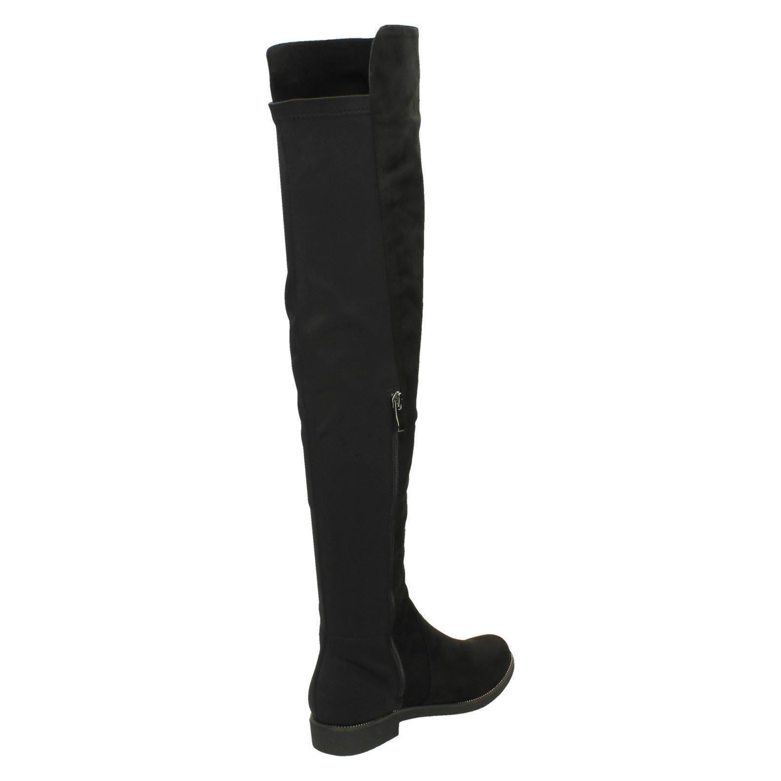 Ladies Spot On Microfibre Zip Up Flat Knee High Boots - Picture 6 of 10
