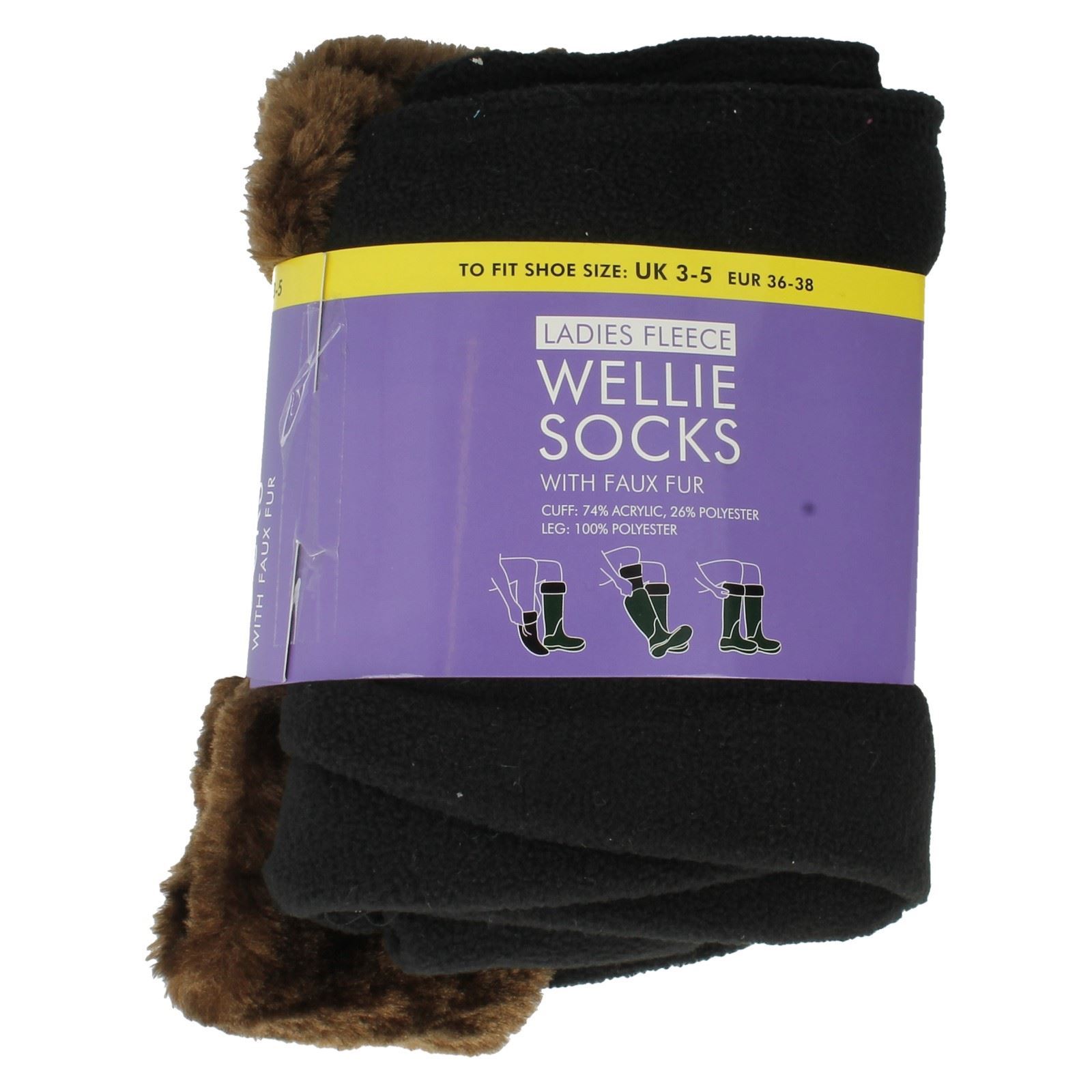 Ladies RJM Fleece Wellie Socks With Faux Fur Style - 'SK282CDUA' - Picture 5 of 5