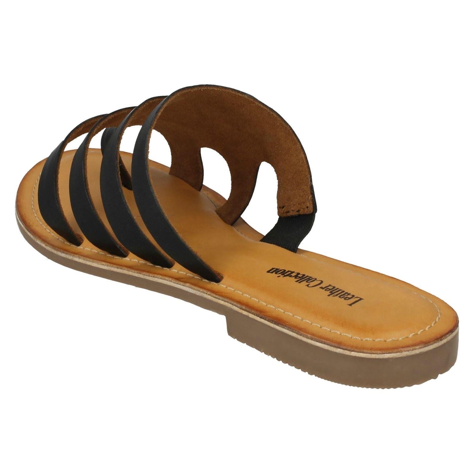 Damen Leder Kollektion Slipper Flache Riemchen Sandalen - Bild 6 von 46