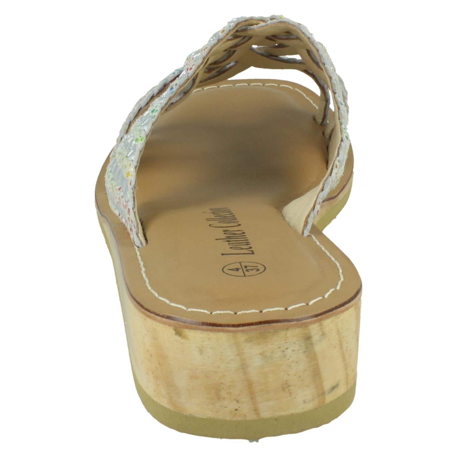 Ladies Leather Collection Low Wedge Platform Sandals F00424 - Picture 14 of 19