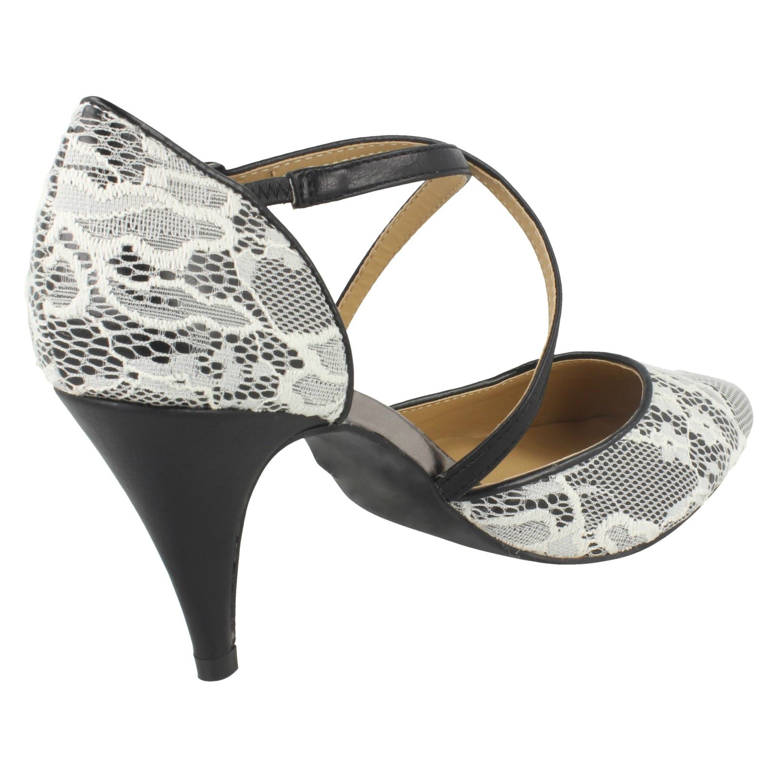 Ladies Anne Michelle Lace Design Pointed Toe Court Shoes *L2R273* - Picture 6 of 19
