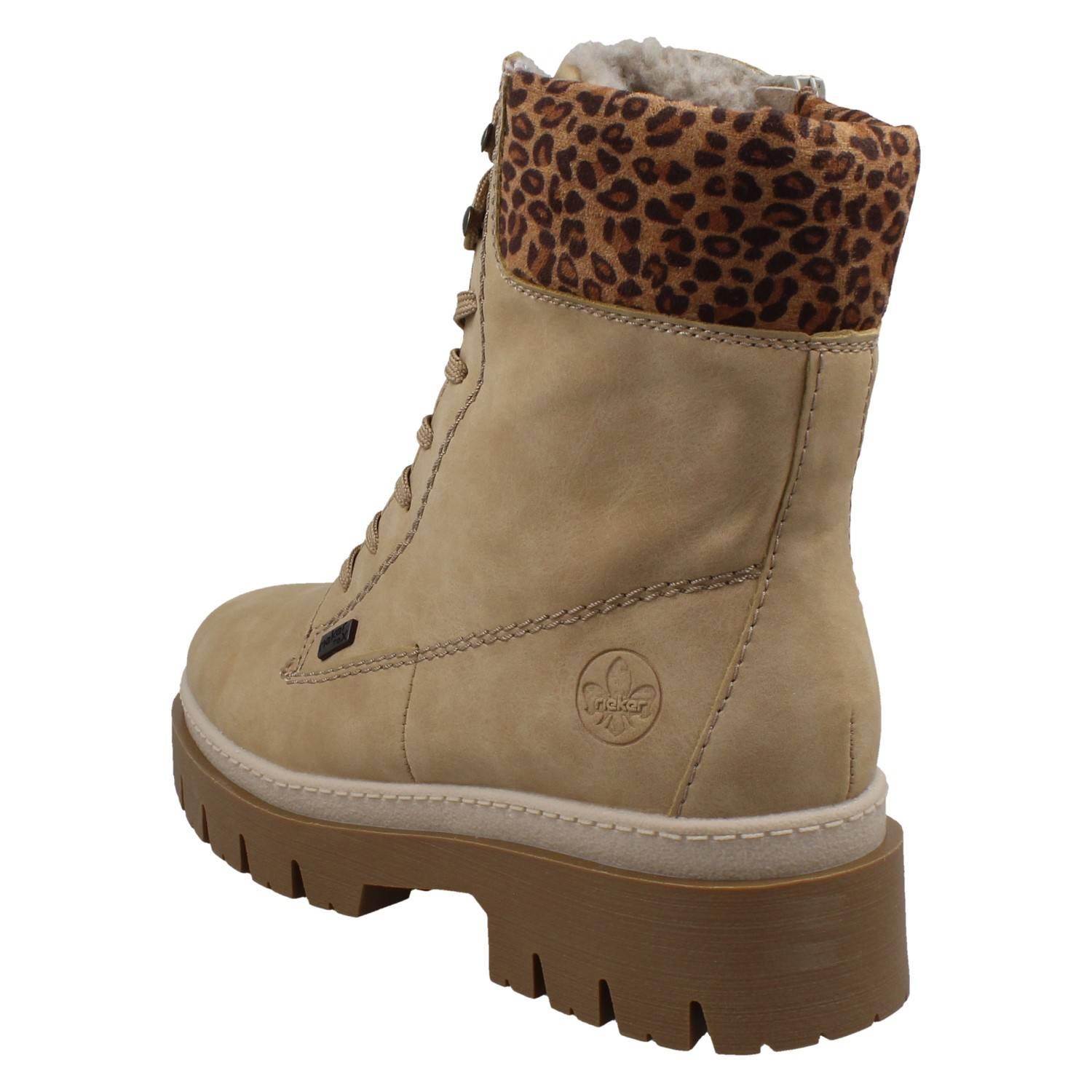 Femmes Rieker Doublé Chaud Météo Résistant Plateforme Bottines, Léopard Z9430 - Bild 4 von 10