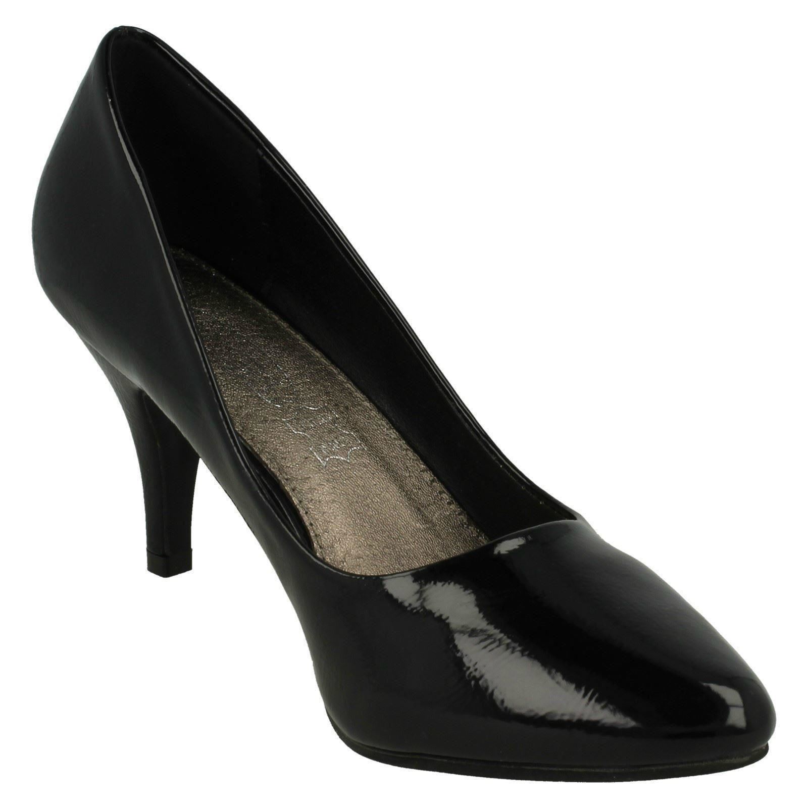 Ladies Spot On Smart Slip On Heeled Synthetic Patent Court Shoes F9R905 - Picture 8 of 19