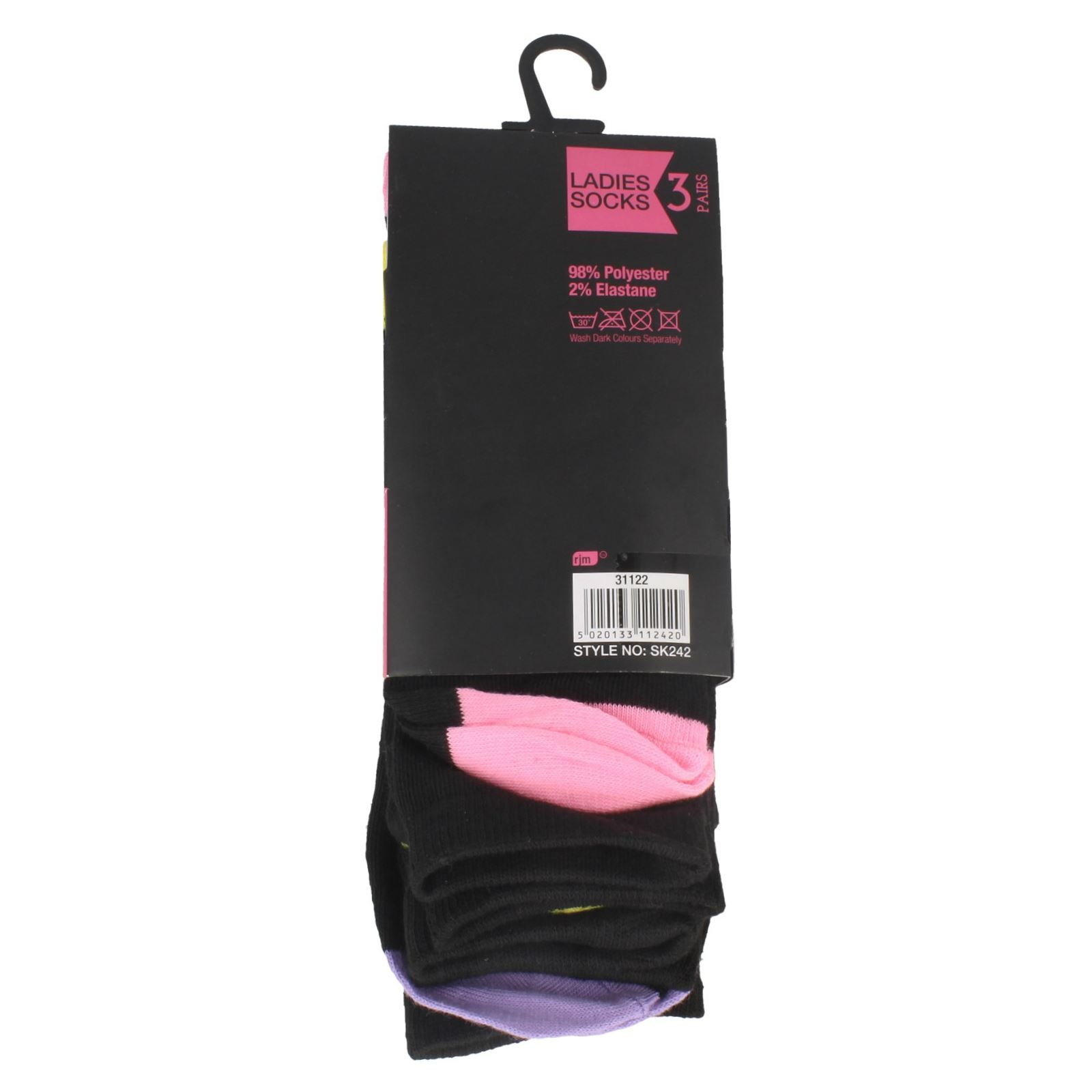 Ladies RJM 3 Pack Colour Contrast Socks 'SK242' - Picture 9 of 9