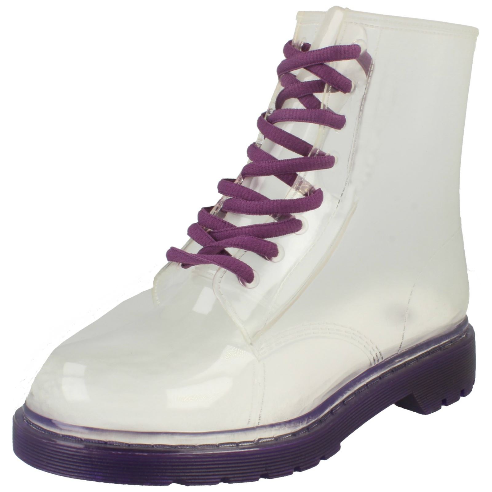 Girls Spot On Lace Up Jelly Look Wellington Boot - Picture 29 of 46
