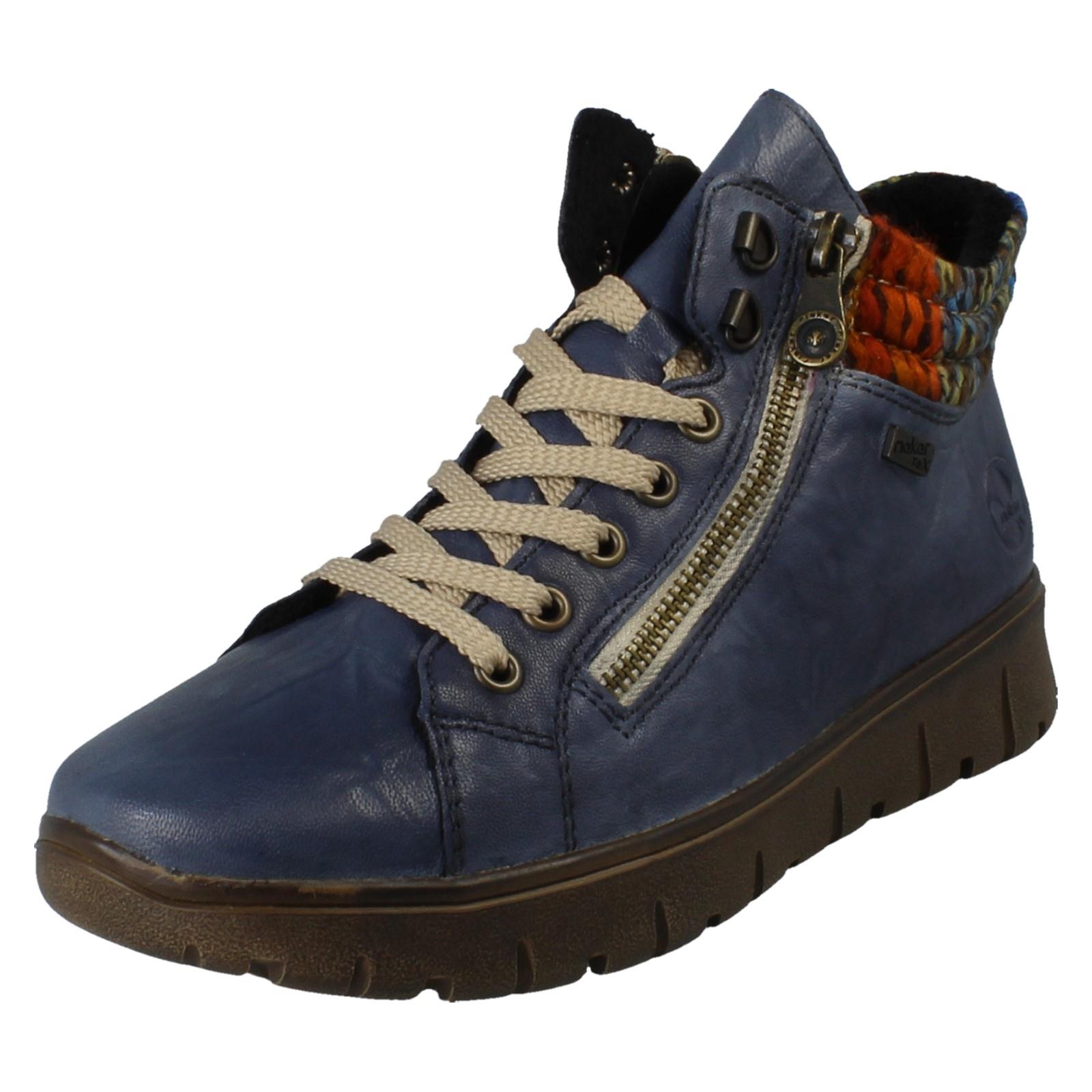 Donna Rieker Tex Pelle Largo Fit Zip Doppia Foderato Stivali Caviglia N1305 - Picture 2 of 19