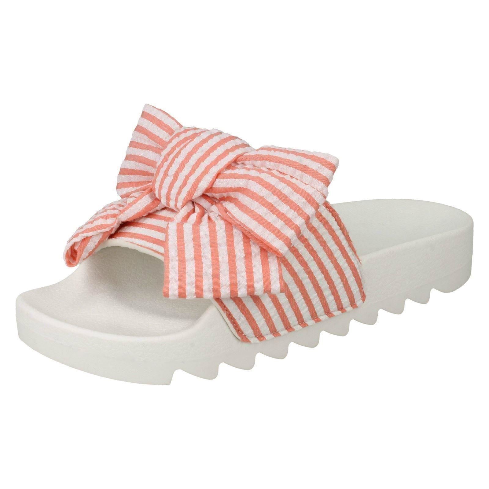 Spot On Ladies Striped Bow Vamp Summer Sliders Spot On Ladies Striped Bow Vamp Summer Sliders