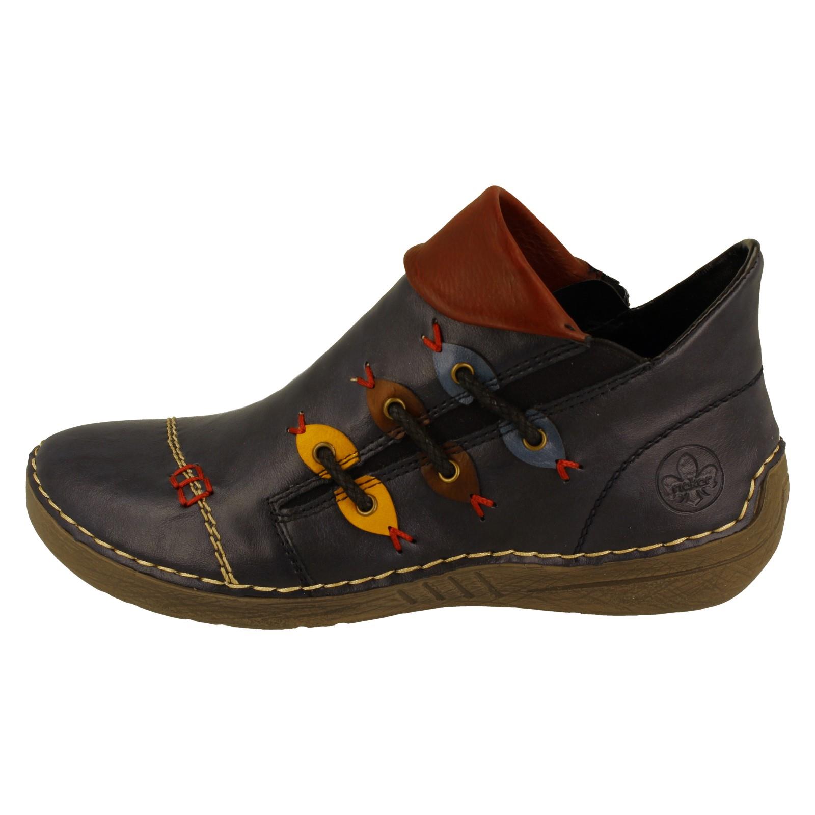 Bottes Femme Rieker En Cuir - Talon Bloc, Fermeture éclair Et Lacets, Diverses Pointures, Neuf