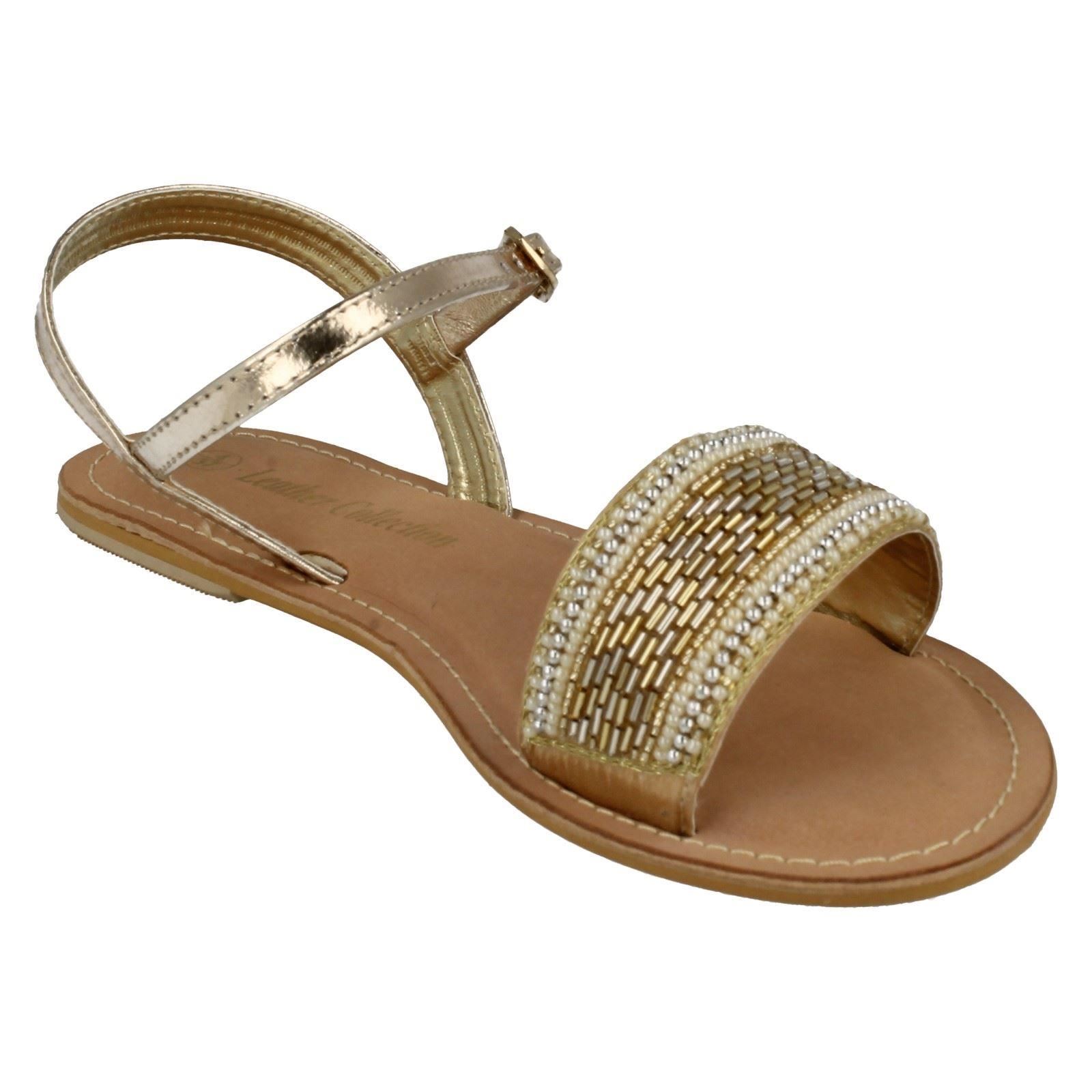 Ladies Spot On Leather Collection Beaded Sandals *F0R896* - Picture 10 of 19