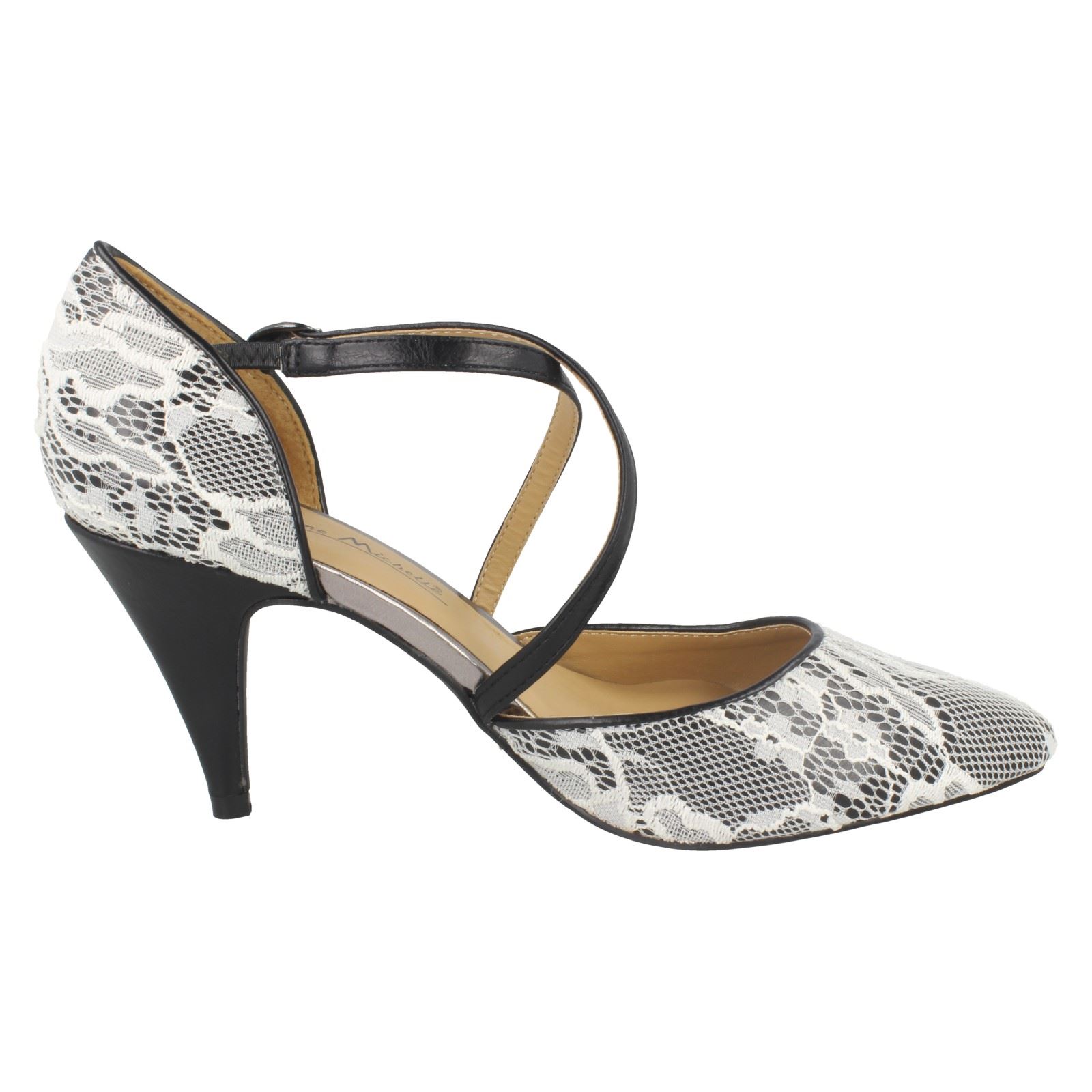 Ladies Anne Michelle Lace Design Pointed Toe Court Shoes *L2R273* - Picture 7 of 19