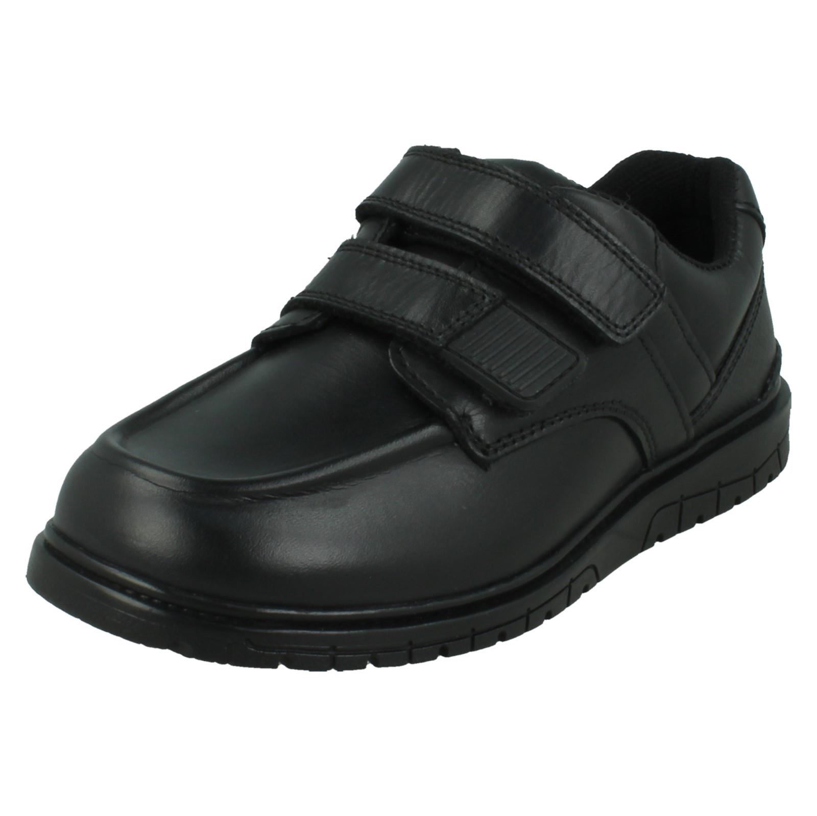 Boys Double Strap Black Leather School Shoes N1R152 - Picture 2 of 2