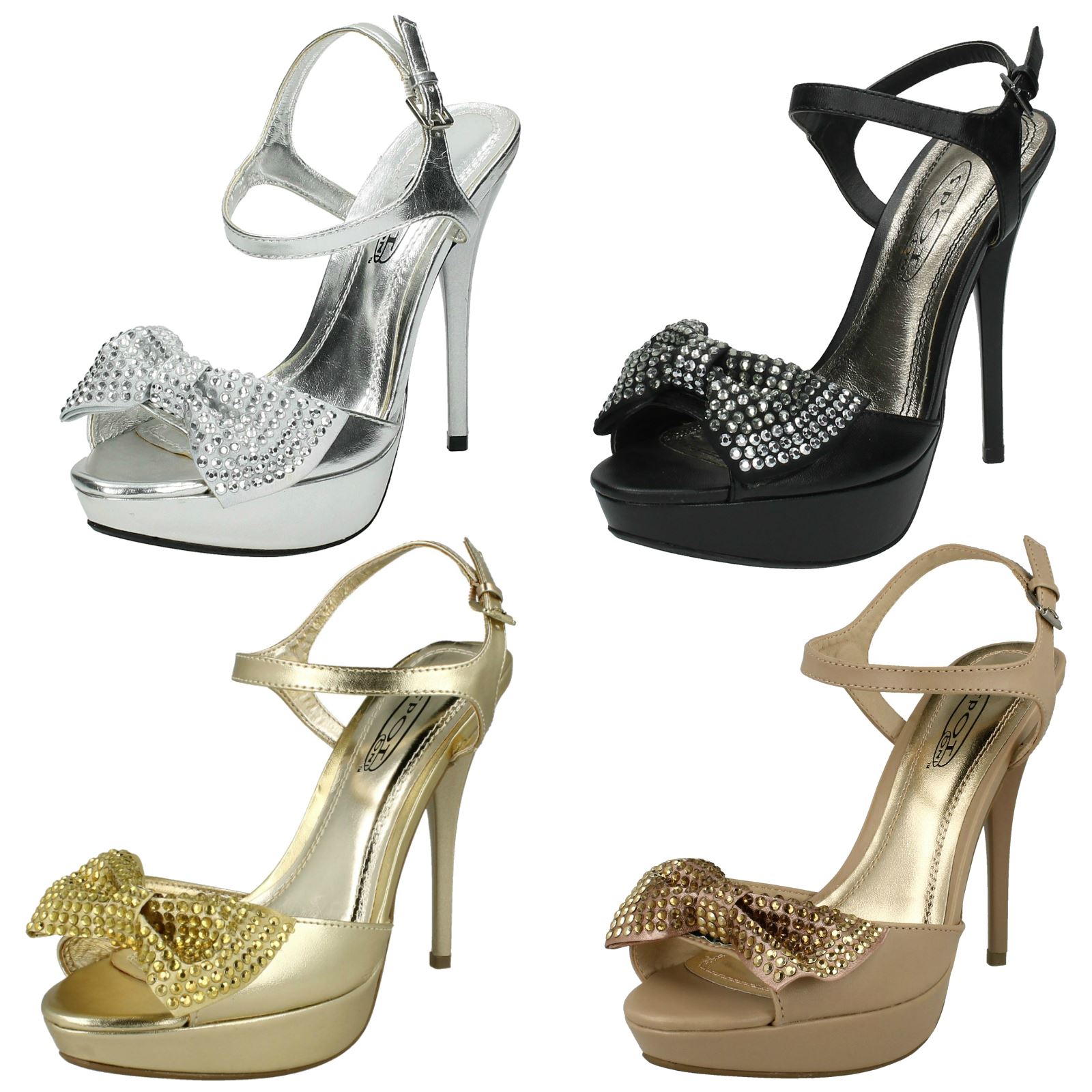 NEW WOMENS LADIES HIGH HEEL DIAMANTE BOW STRAP PARTY PLATFORM SHOES SANDALS SIZE