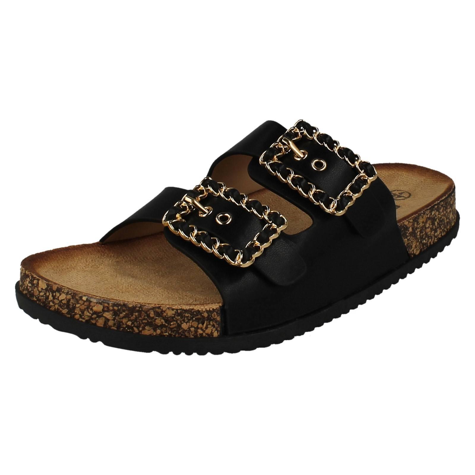 Ladies Down To Earth Chain Buckle Sandals F00450 - Picture 2 of 10
