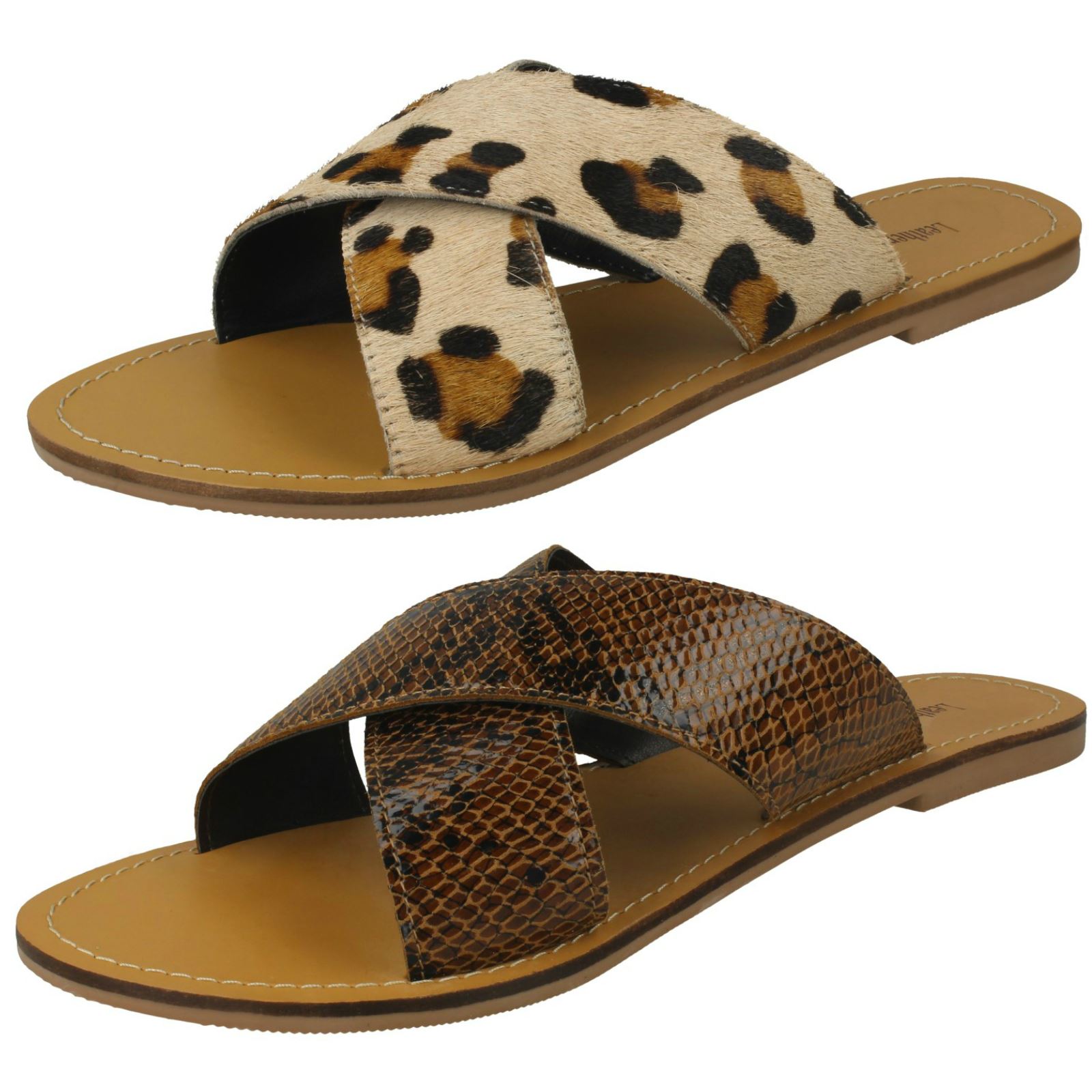 Ladies Leather Collection Slip On Cross Over Mule Sandals | eBay
