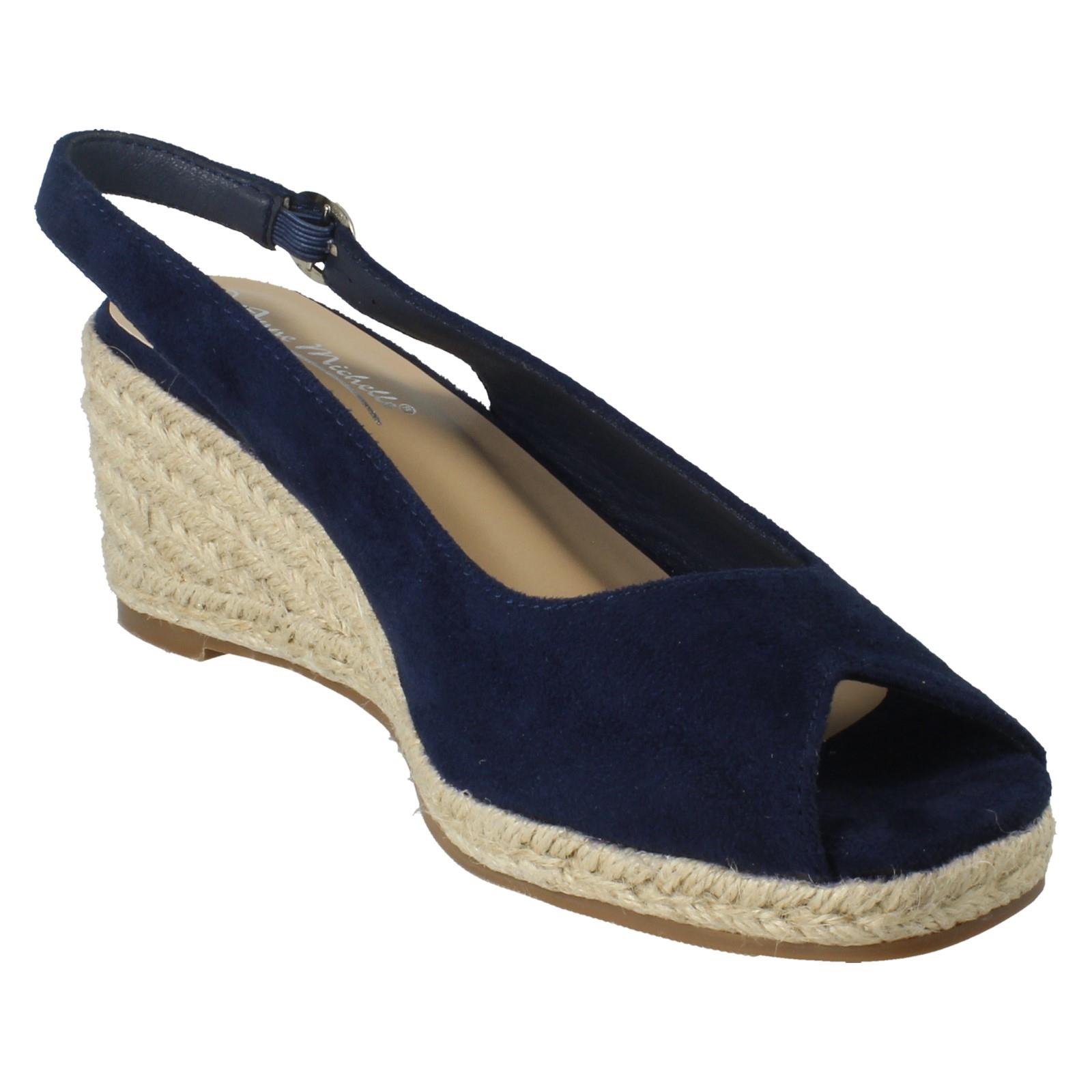 Ladies Anne Michelle Microfibre Wedge Heel Squared Toe Sandals 'F2R306' - Picture 17 of 28
